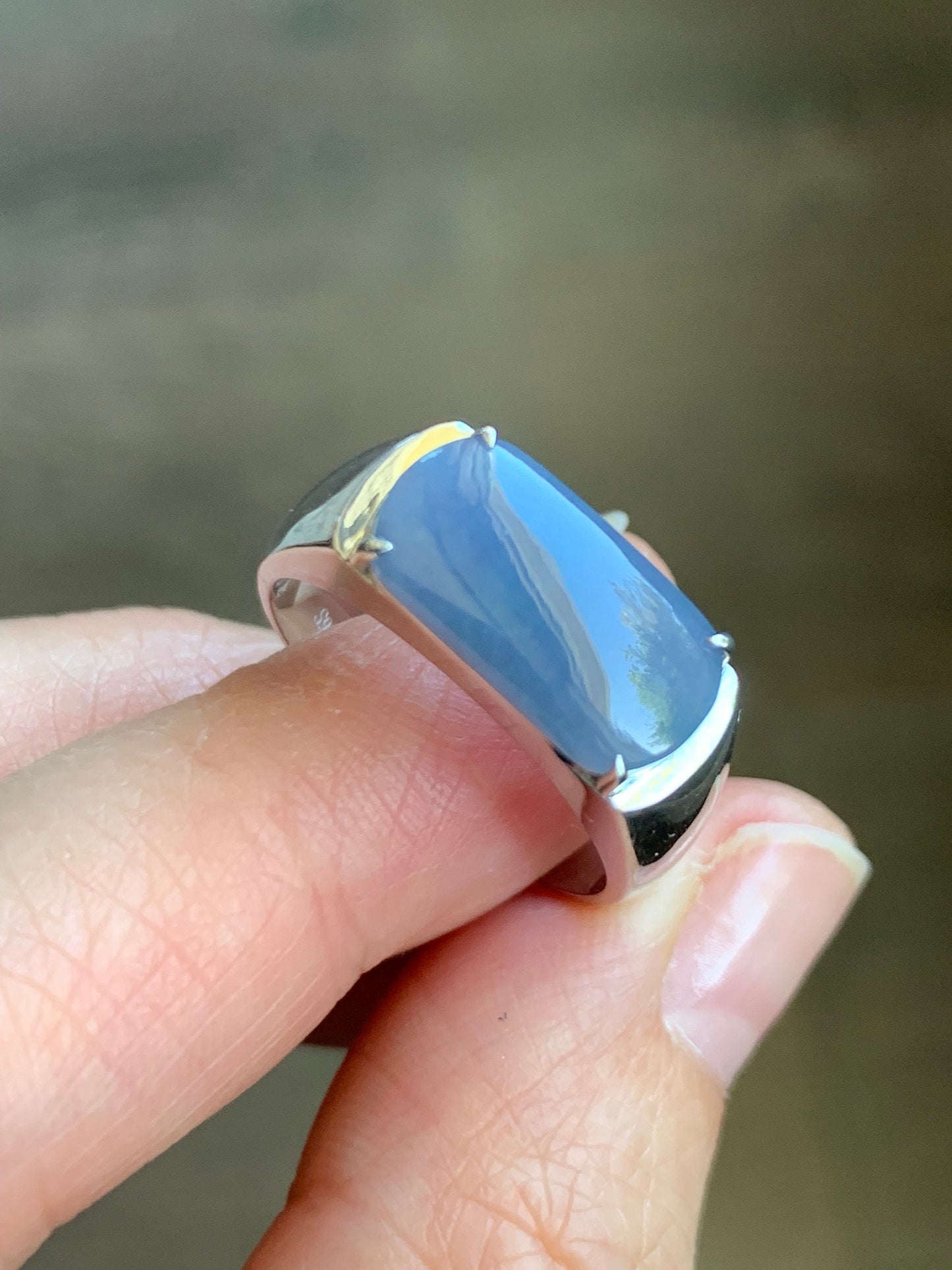 Certified Natural Guatemalan Purplish Blue Jadeite Saddle Band Ring Size 9 Sterling Silver 9.20g 天然冰危蓝紫翡翠马鞍订制银镶戒指 1465