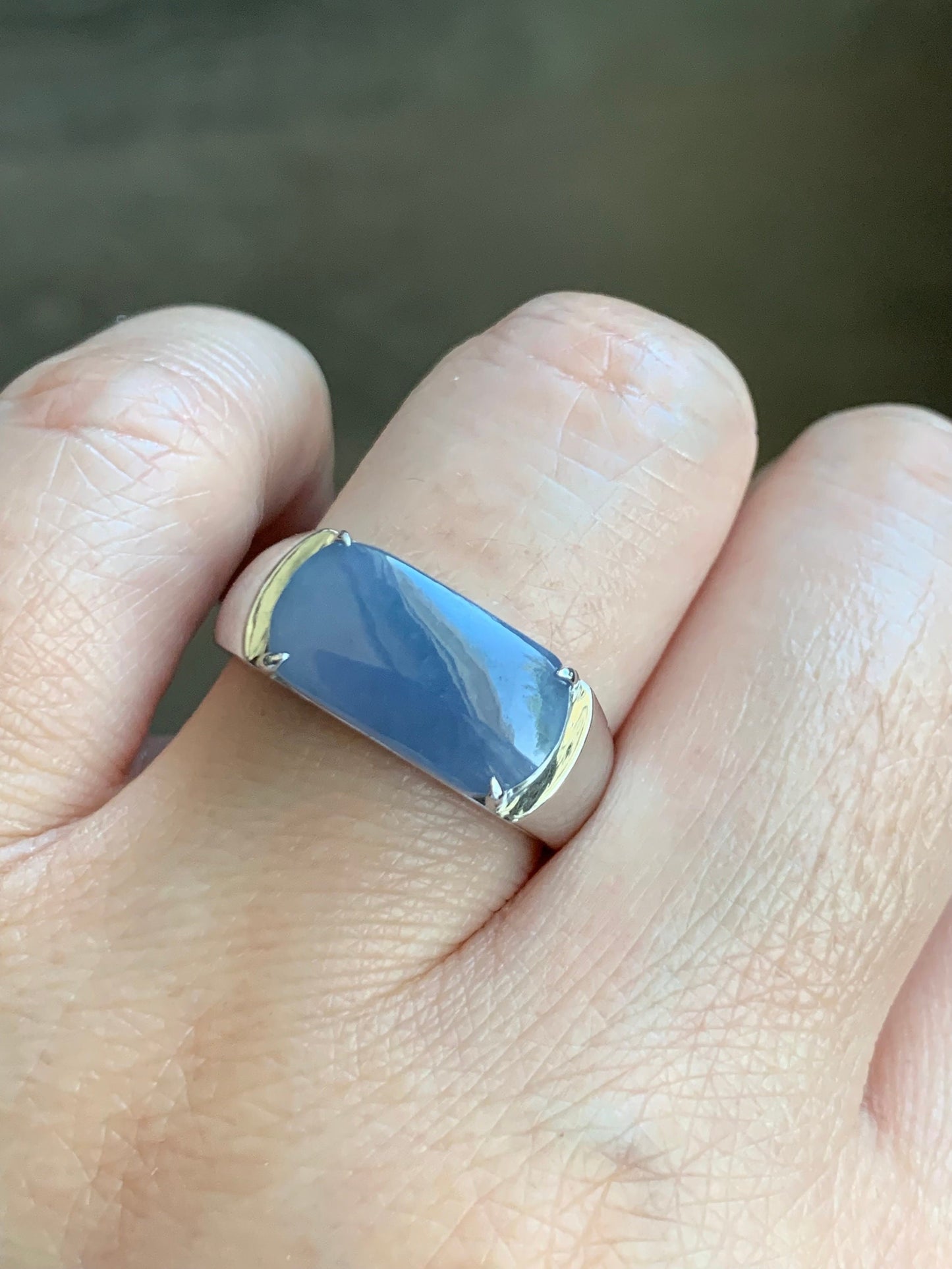 Certified Natural Guatemalan Purplish Blue Jadeite Saddle Band Ring Size 9 Sterling Silver 9.20g 天然冰危蓝紫翡翠马鞍订制银镶戒指 1465