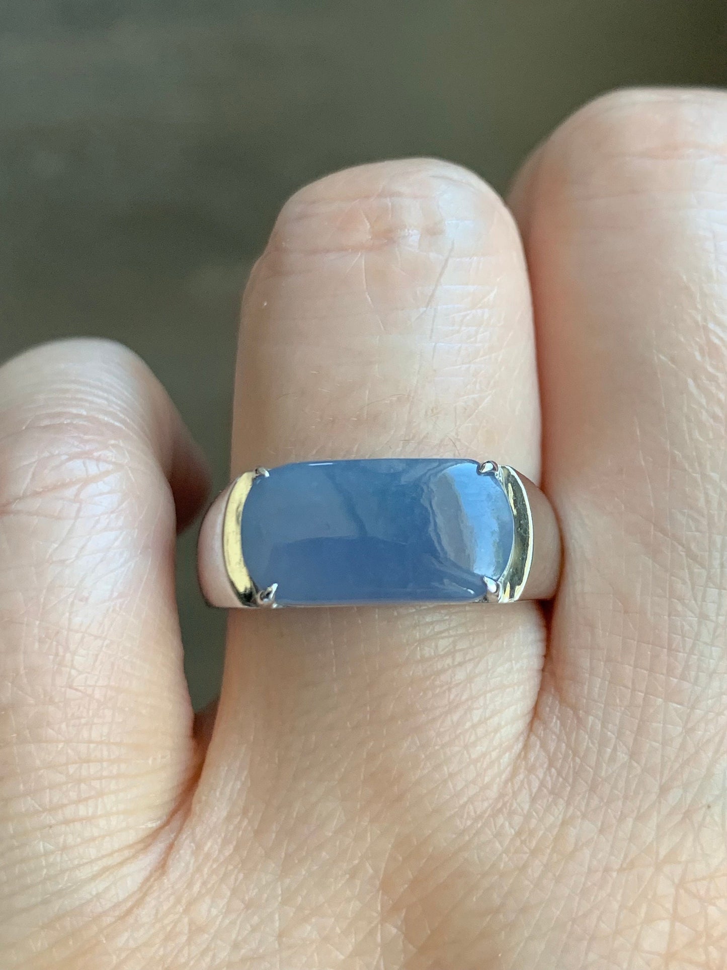 Certified Natural Guatemalan Purplish Blue Jadeite Saddle Band Ring Size 9 Sterling Silver 9.20g 天然冰危蓝紫翡翠马鞍订制银镶戒指 1465