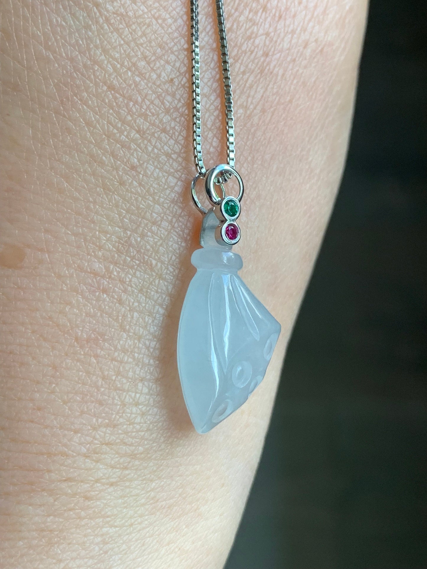 Certified Natural Burmese Icy Translucent Gelatinous White Jadeite Carved Lotus Pod Pendant 18K White Gold 天然缅甸白冰胶翡翠莲蓬镶嵌吊坠