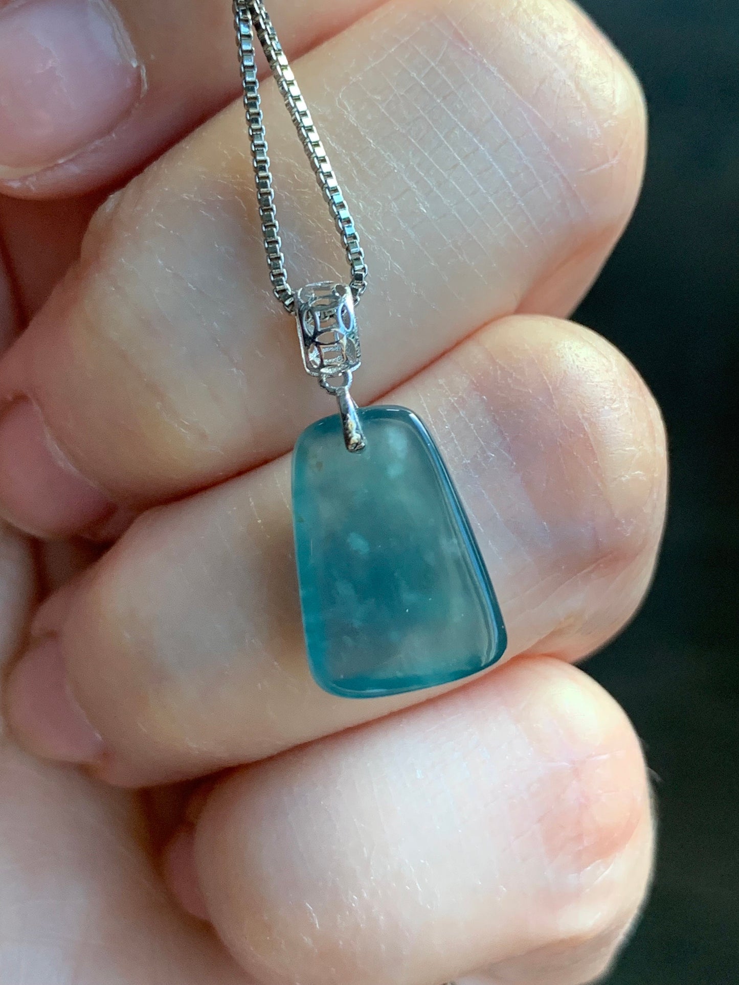 Petite Natural Guatemalan Premium Icy Highly Translucent Gelatinous Blue Jadeite Carved Double Fish Pendant 18K White Gold 天然冰胶危蓝水翡翠双鱼镶嵌吊坠