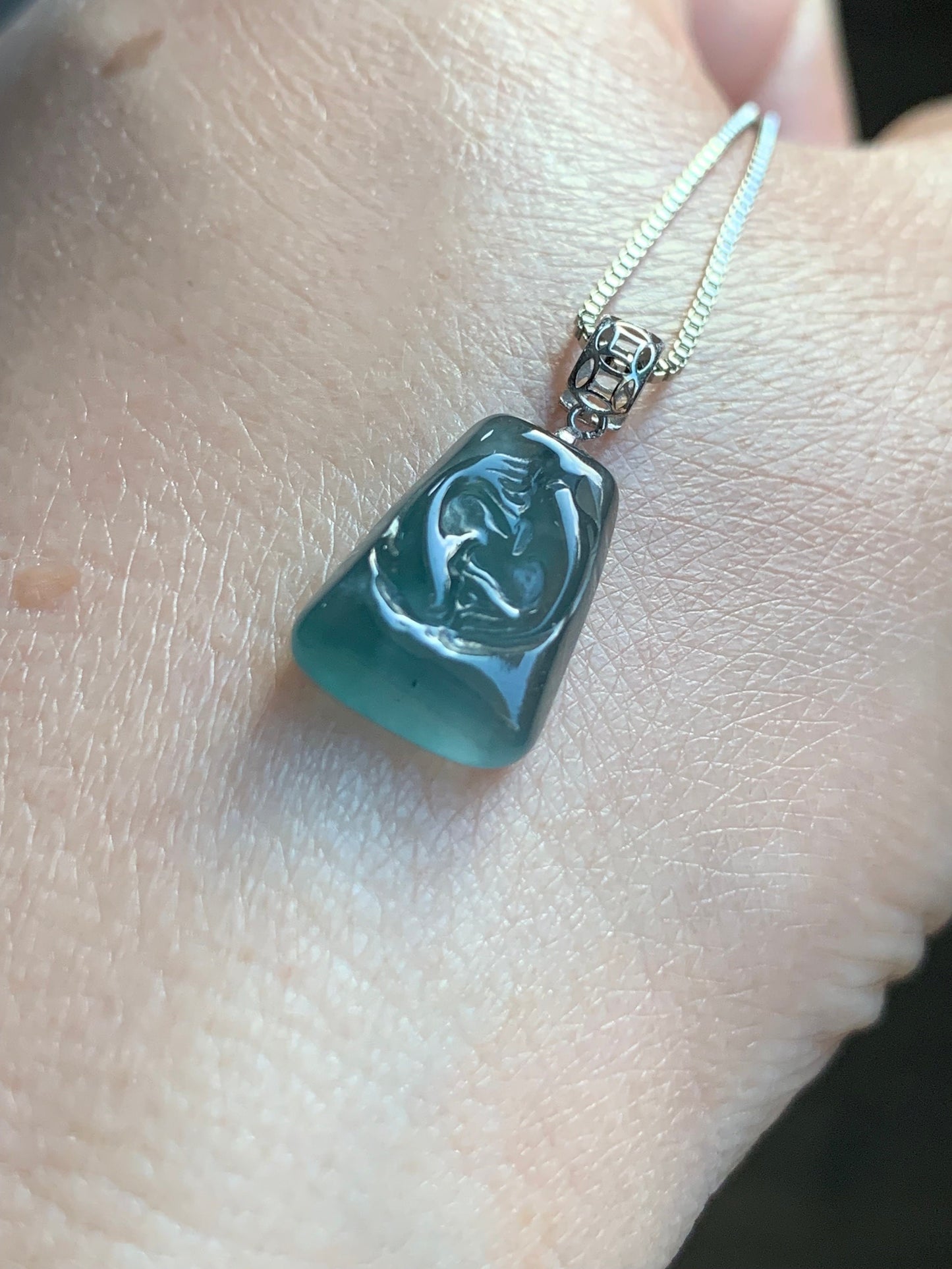 Petite Natural Guatemalan Premium Icy Highly Translucent Gelatinous Blue Jadeite Carved Double Fish Pendant 18K White Gold 天然冰胶危蓝水翡翠双鱼镶嵌吊坠