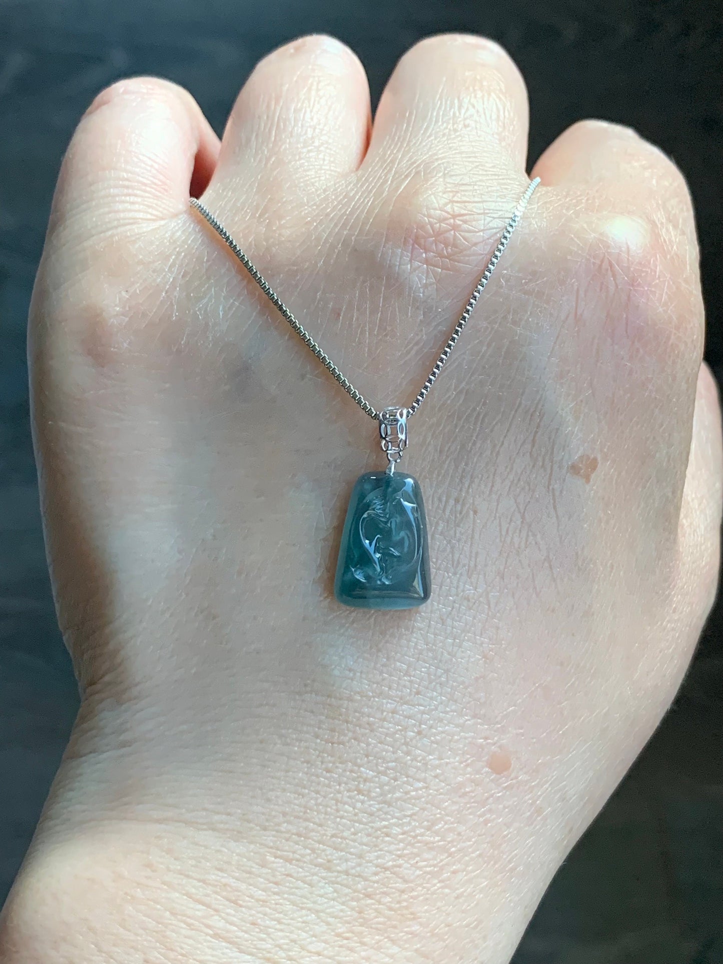 Petite Natural Guatemalan Premium Icy Highly Translucent Gelatinous Blue Jadeite Carved Double Fish Pendant 18K White Gold 天然冰胶危蓝水翡翠双鱼镶嵌吊坠