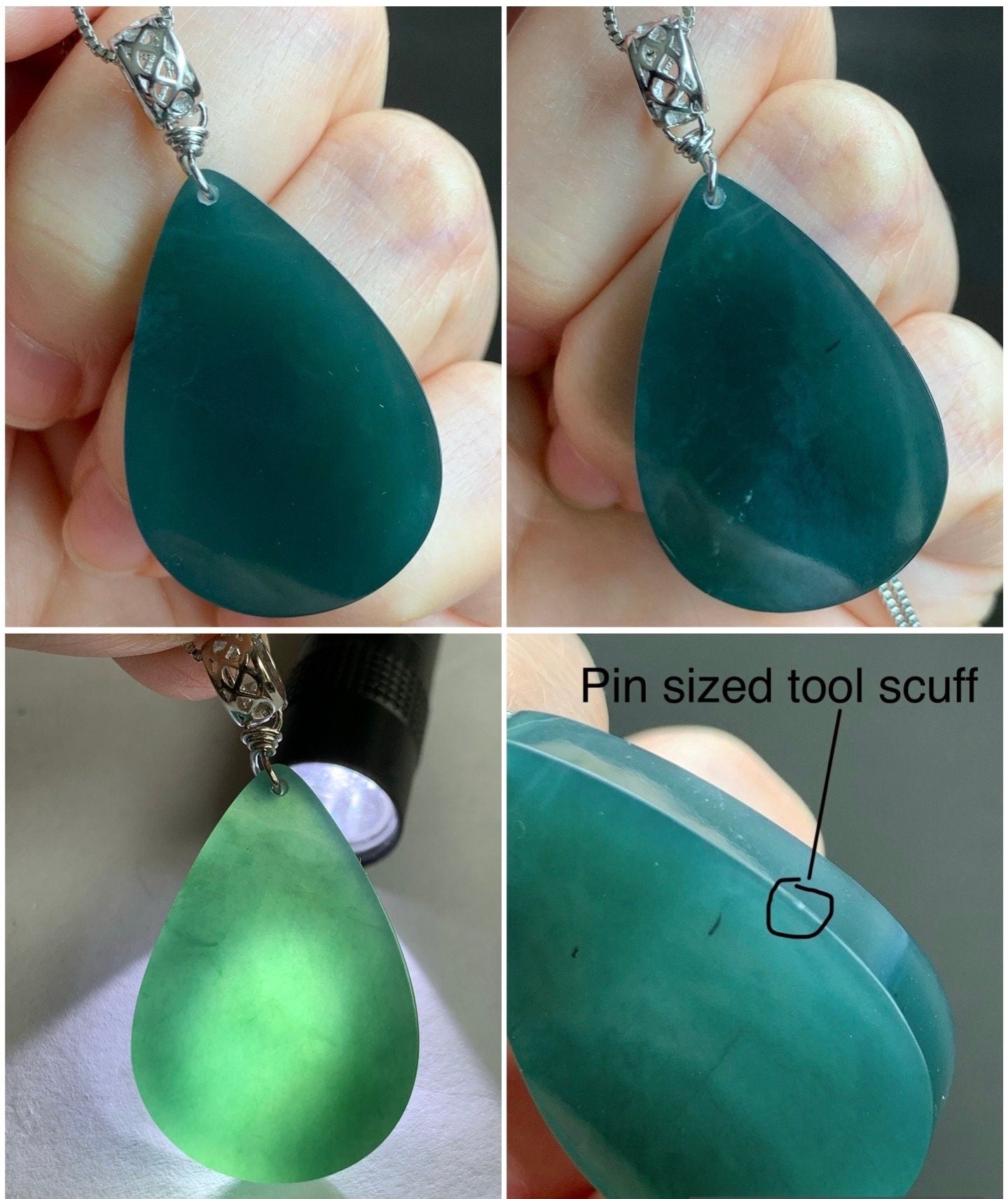 Natural Guatemalan Icy Translucent Gelatinous Intense Teal Blue Jadeite Teardrop Wu Shi Pai Pendant Sterling Silver Bail 19g 天然冰危湖水蓝翡翠素面水滴吊坠