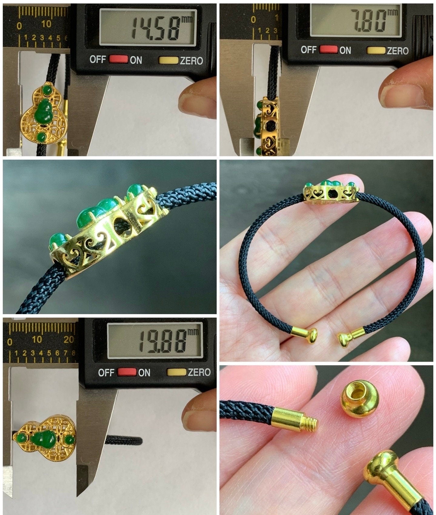 Natural Guatemalan Icy Translucent Vibrant Green Jadeite Gourd Hulu Sterling Silver Charm Wire Bracelet 7" Adjustable 天然冰危绿翡翠葫芦银镶潘多拉开口手镯