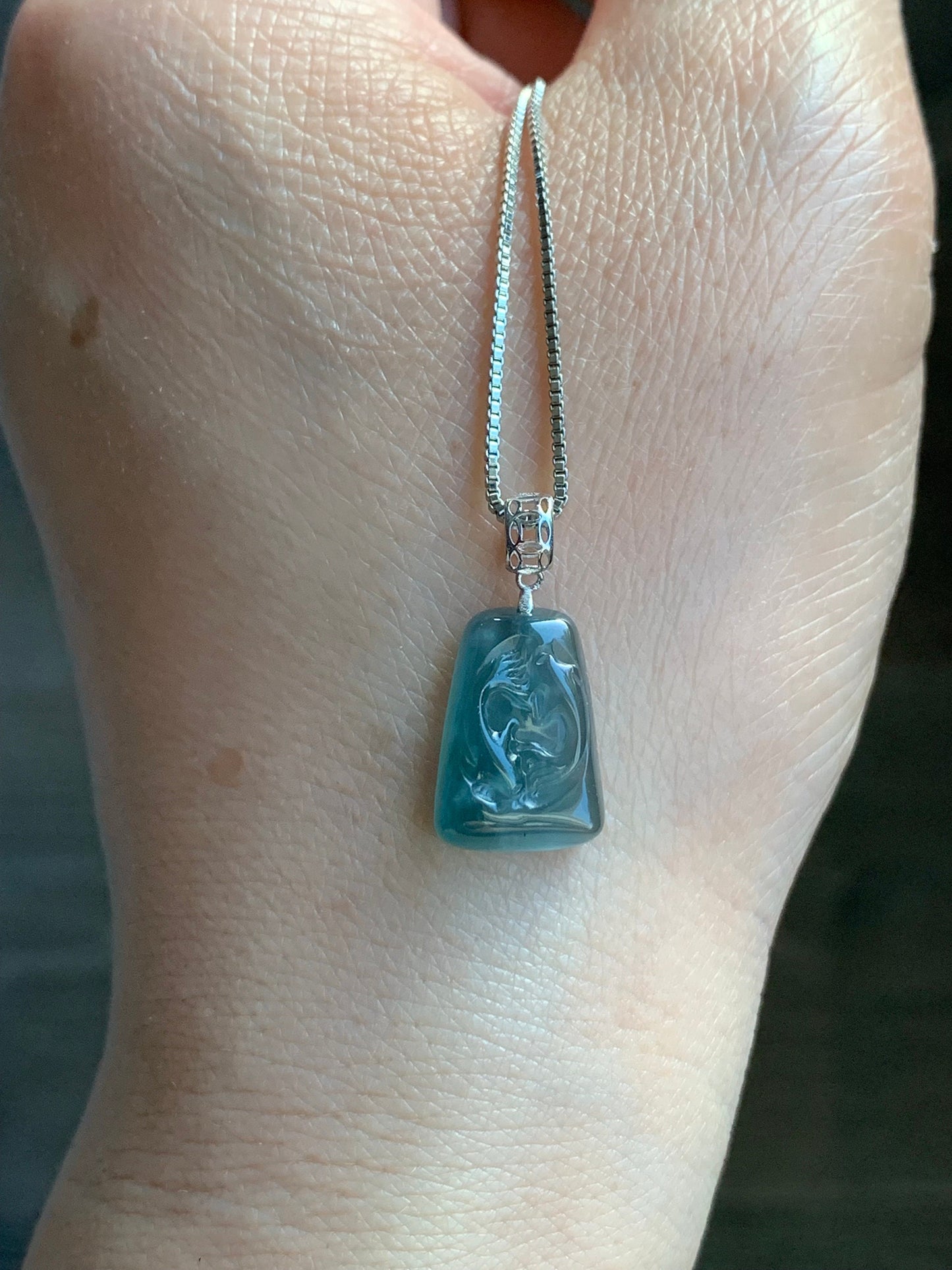 Petite Natural Guatemalan Premium Icy Highly Translucent Gelatinous Blue Jadeite Carved Double Fish Pendant 18K White Gold 天然冰胶危蓝水翡翠双鱼镶嵌吊坠