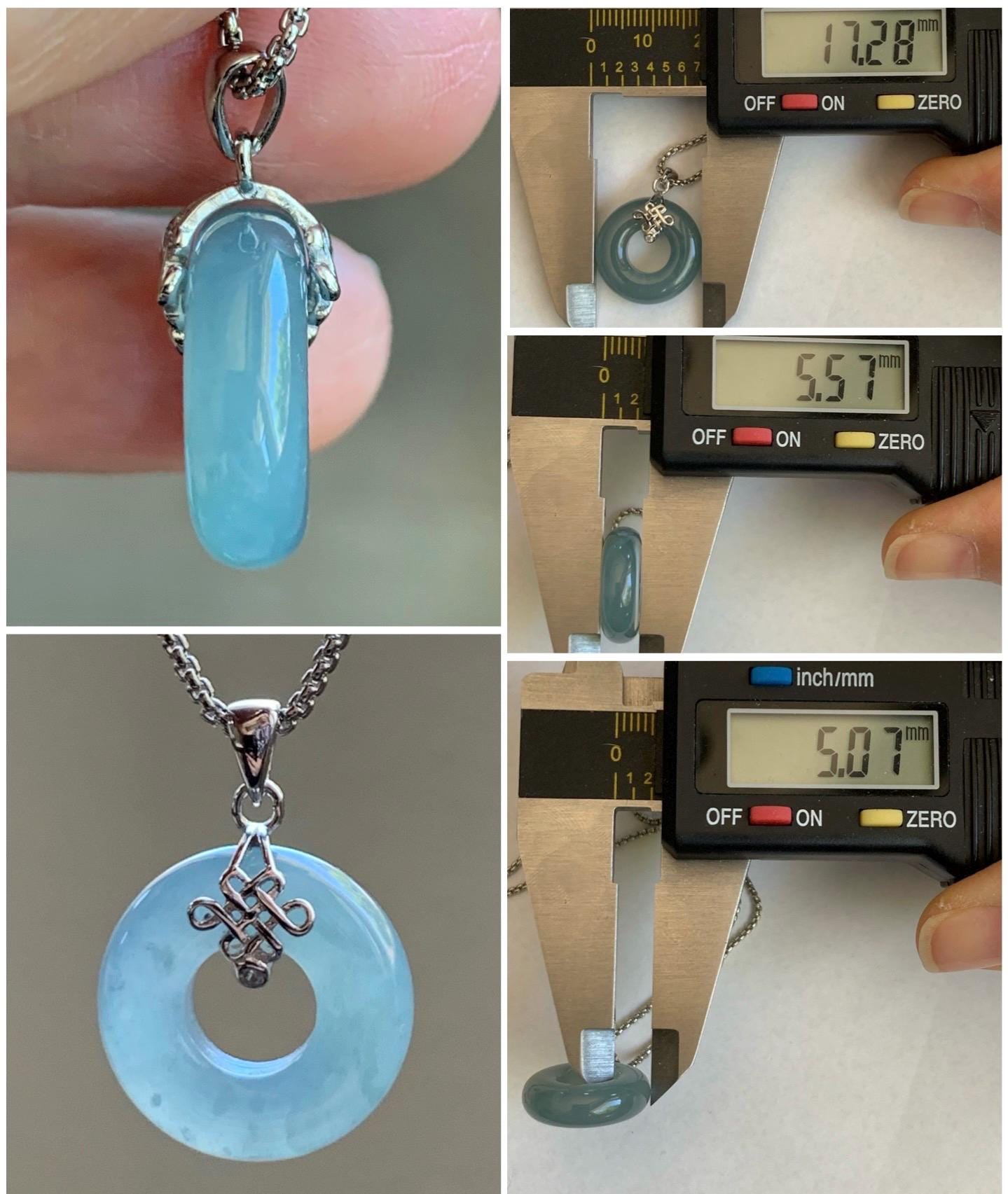 Natural Guatemalan Icy Translucent Gelatinous Light Dusty Blue Jadeite Ping An Kou Donut Pendant Silver Sterling 天然老种冰危淡蓝翡翠甜甜圈吊坠 TTQB27