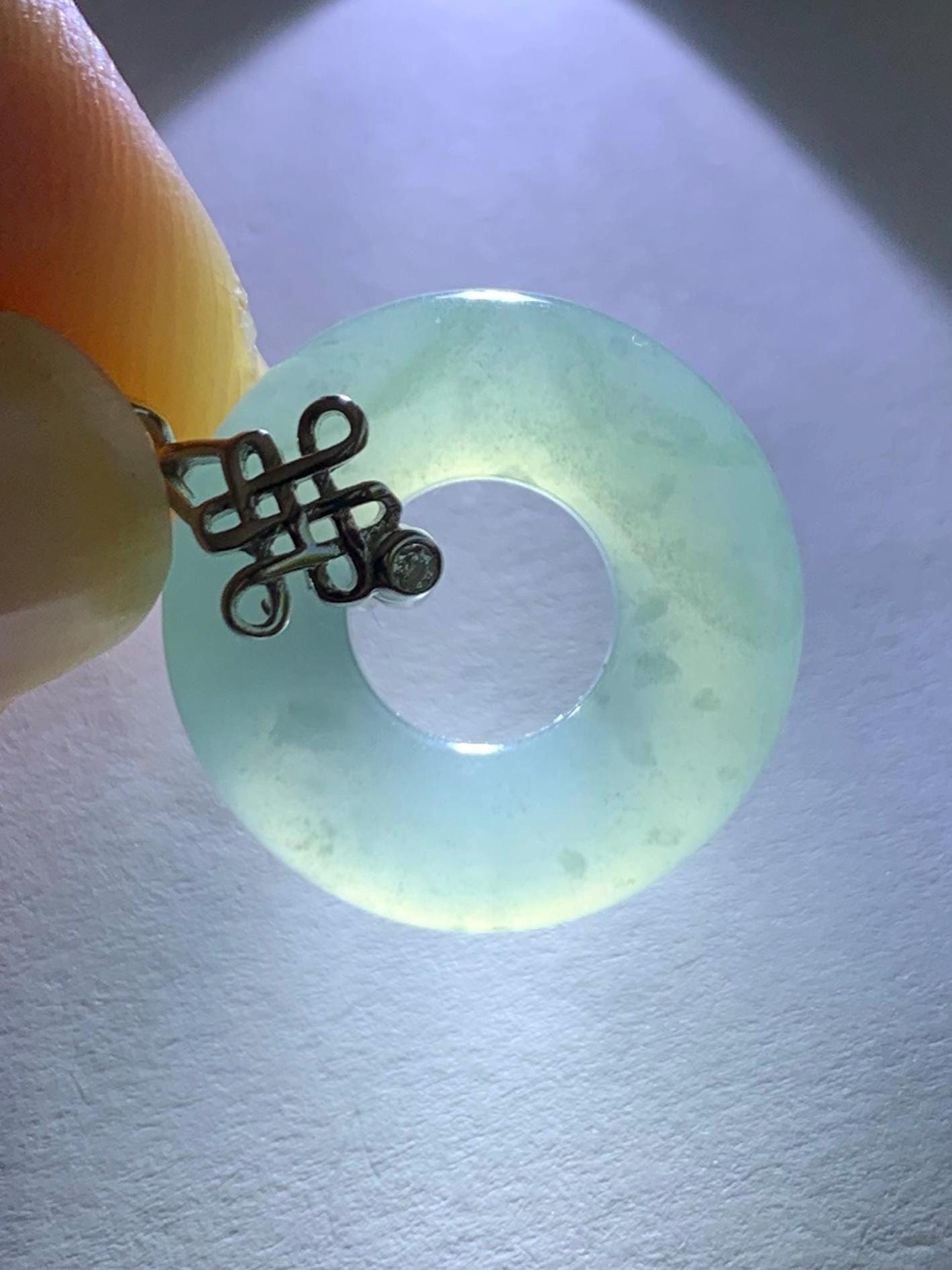 Natural Guatemalan Icy Translucent Gelatinous Light Dusty Blue Jadeite Ping An Kou Donut Pendant Silver Sterling 天然老种冰危淡蓝翡翠甜甜圈吊坠 TTQB27