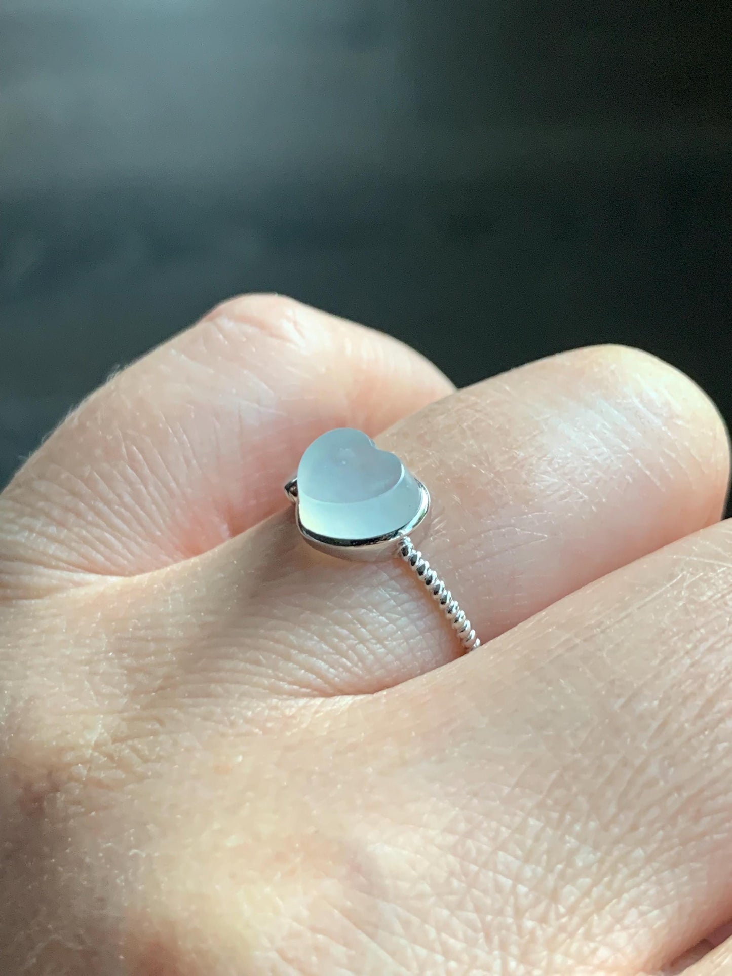 Certified Natural Burmese Icy Translucent Gelatinous White Jadeite Faceted Heart Ring 18K White Gold size 7.25 7.86g 天然缅甸冰胶起光白冰翡翠爱心镶嵌戒指 8603