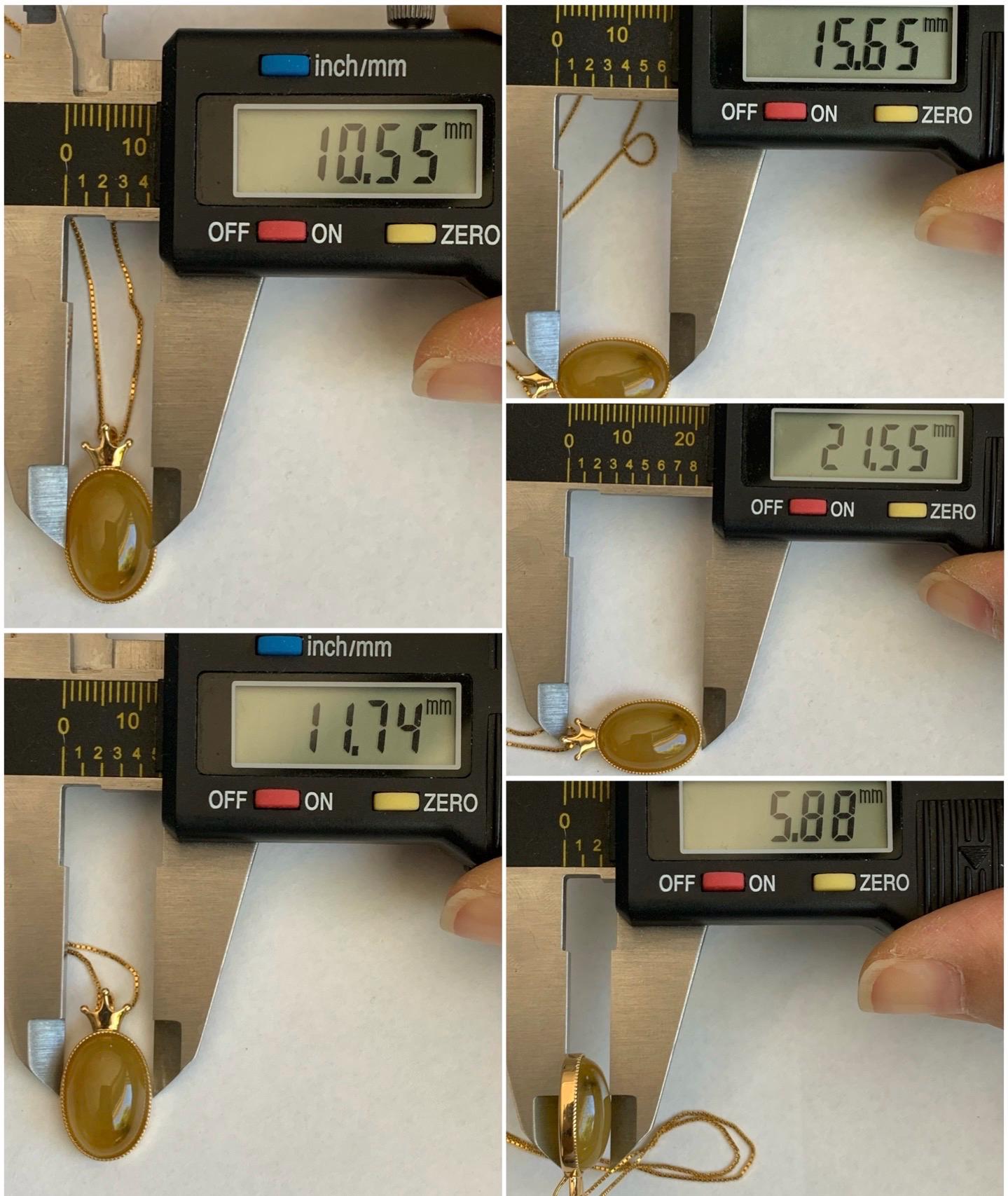 Certified Natural Burmese Icy Translucent Intense Yellow Jadeite Oval Cabochon Pendant Crown Design 18K Yellow Gold 天然缅甸起冰油黄翡翠皇冠镶嵌吊坠 8627