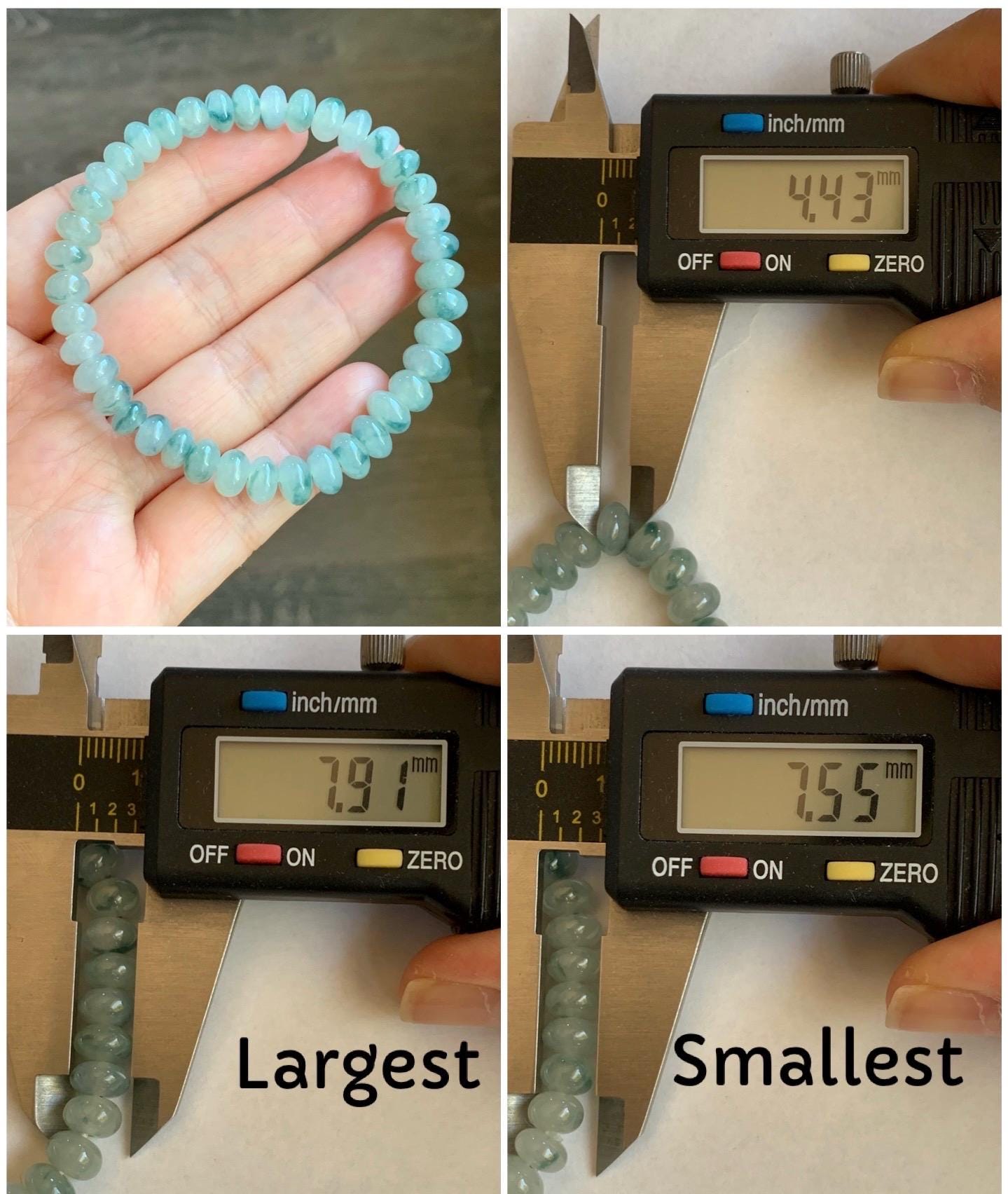 Natural Burmese Icy Highly Translucent Light Green Teal Blue Marbled Jadeite Drum Beads Beaded Bracelet 7” 19g 天然缅甸冰胶晴色飘花翡翠鼓珠手串 GPH717