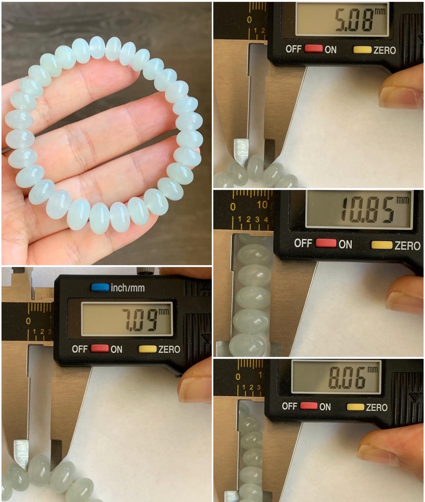 Large Natural Burmese Icy Highly Translucent Light Beige Jadeite Drum Beads Beaded Bracelet Stretchy 6.75” 30g 天然缅甸淡冰糖底翡翠大鼓珠手串 BBT717