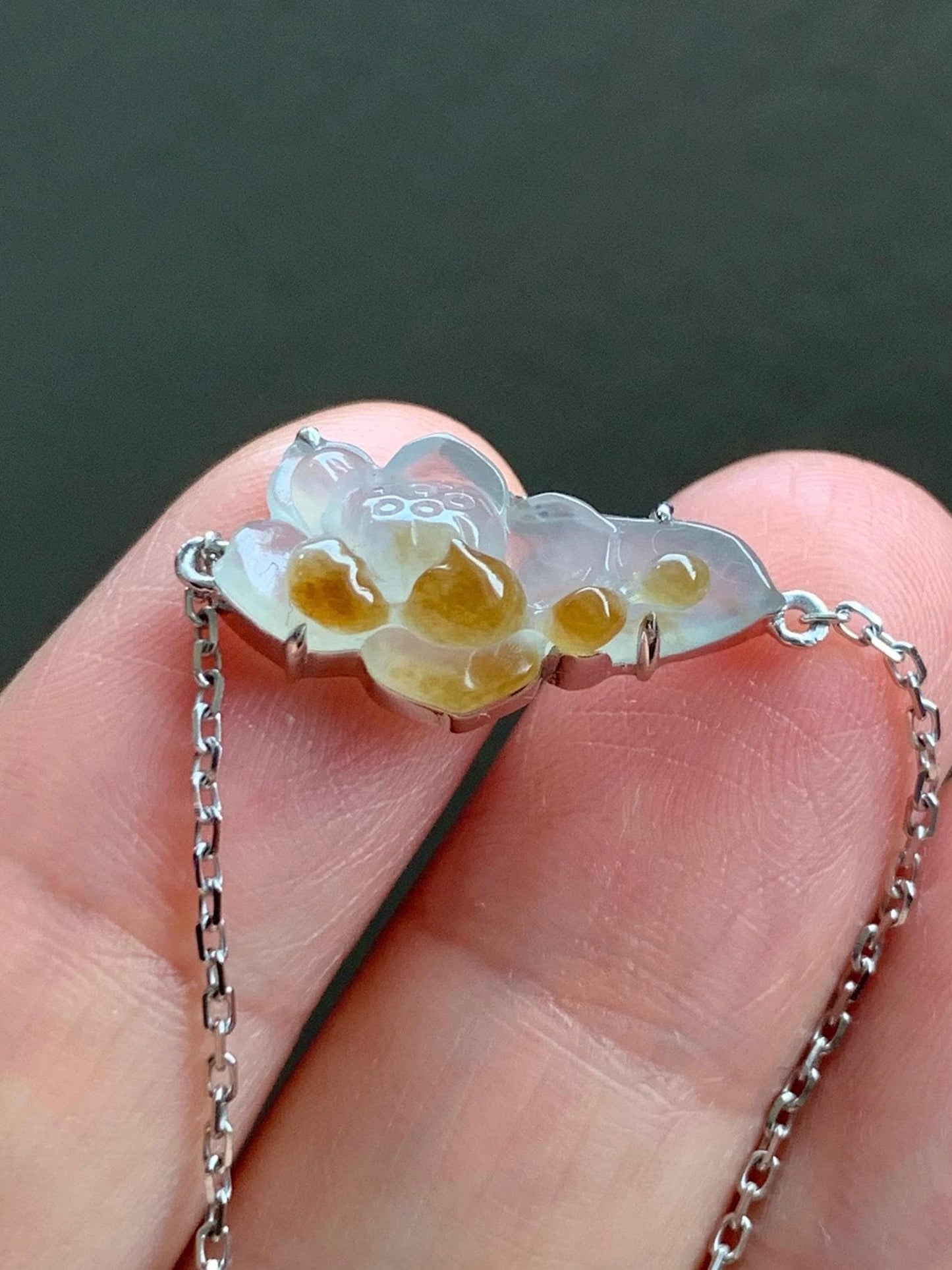 Certified Natural Burmese Icy Highly Translucent White Golden Yellow Marbled Jadeite Lotus Flower Bracelet 18K White Gold 天然缅甸白冰撒金翡翠莲花镶嵌手链