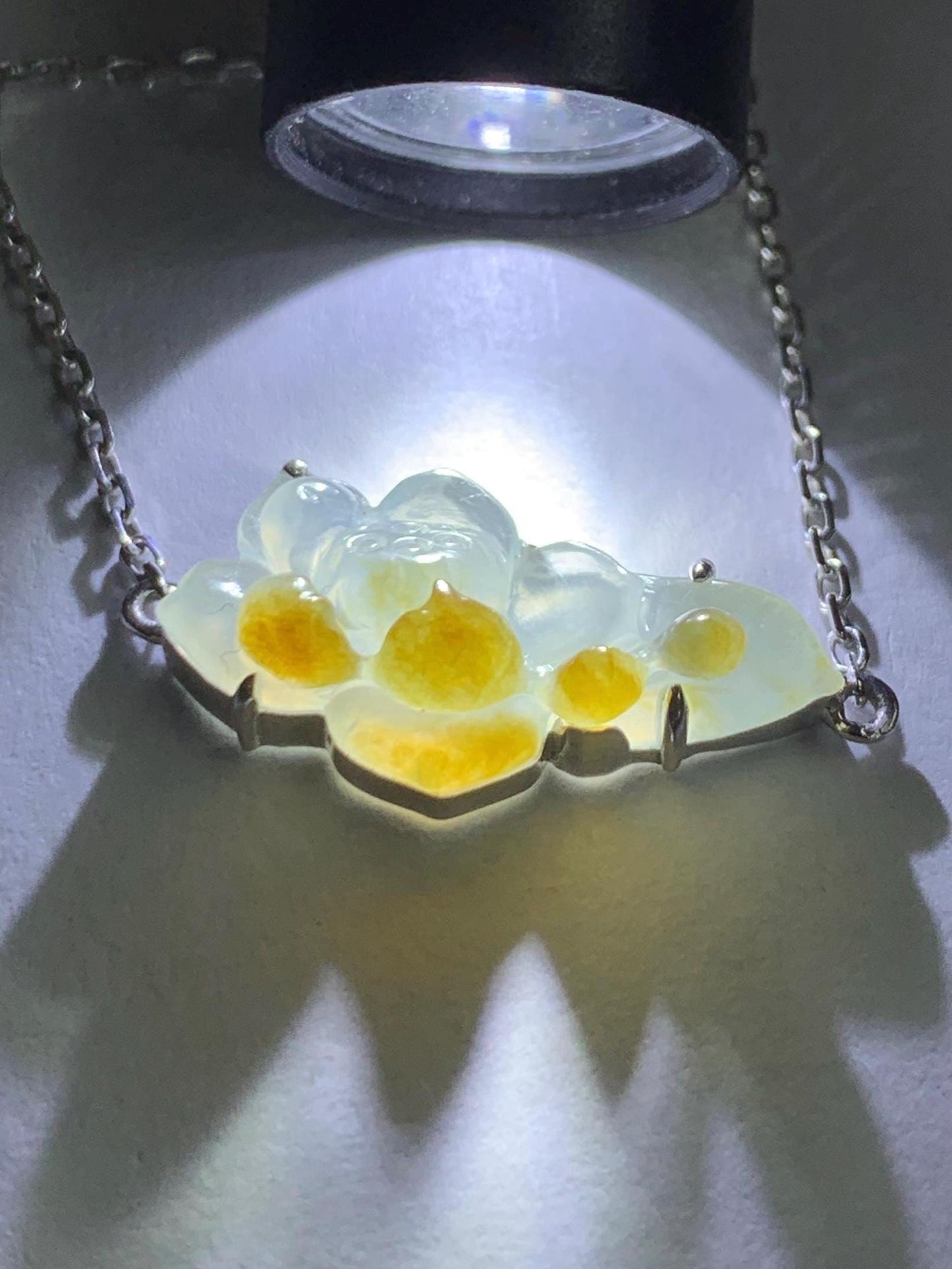 Certified Natural Burmese Icy Highly Translucent White Golden Yellow Marbled Jadeite Lotus Flower Bracelet 18K White Gold 天然缅甸白冰撒金翡翠莲花镶嵌手链