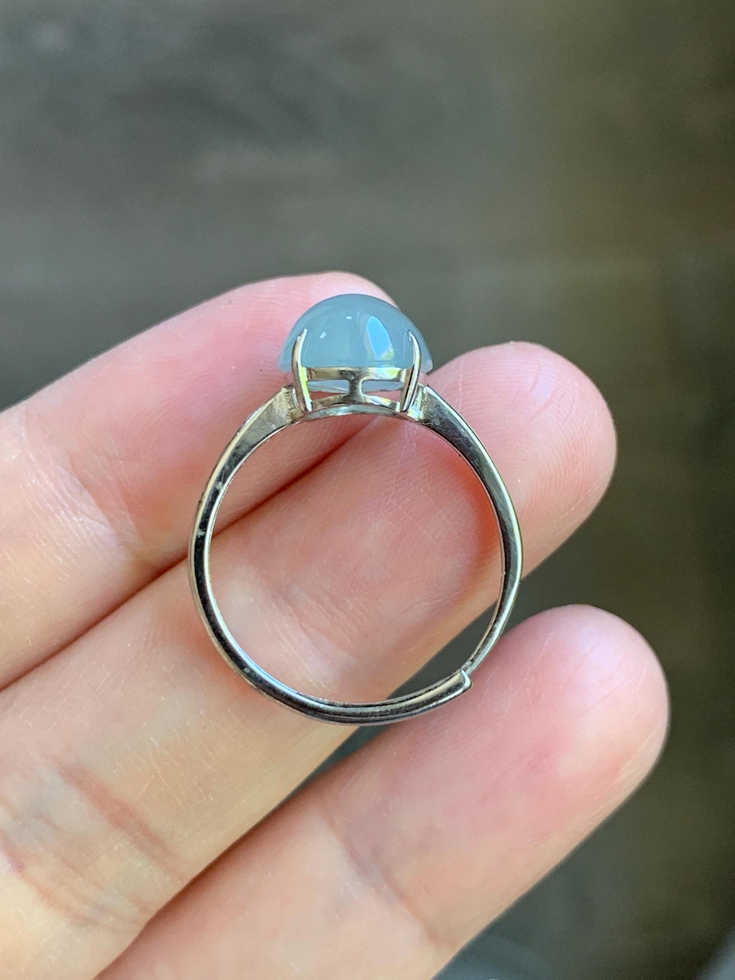 Natural Burmese Icy Translucent Gelatinous Large Light Blue Jadeite Oval Solitaire Ring Sterling Silver Adjustable 天然缅甸冰胶淡蓝翡翠蛋面银镶戒指 MDJ70A
