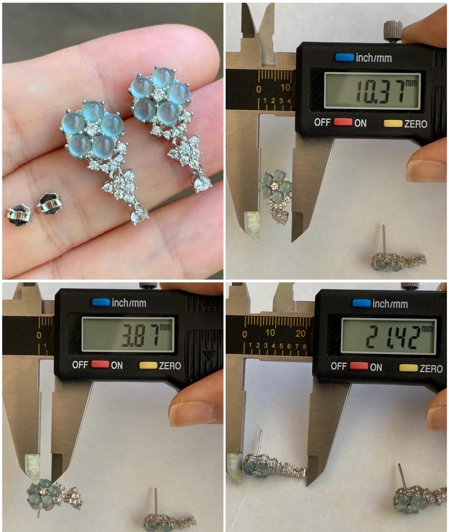 Certified Natural Guatemalan Grade A Icy Highly Translucent Light Blue Jadeite Floral Stud Earrings Sterling Silver 天然冰危淡蓝翡翠银镶耳钉 6885