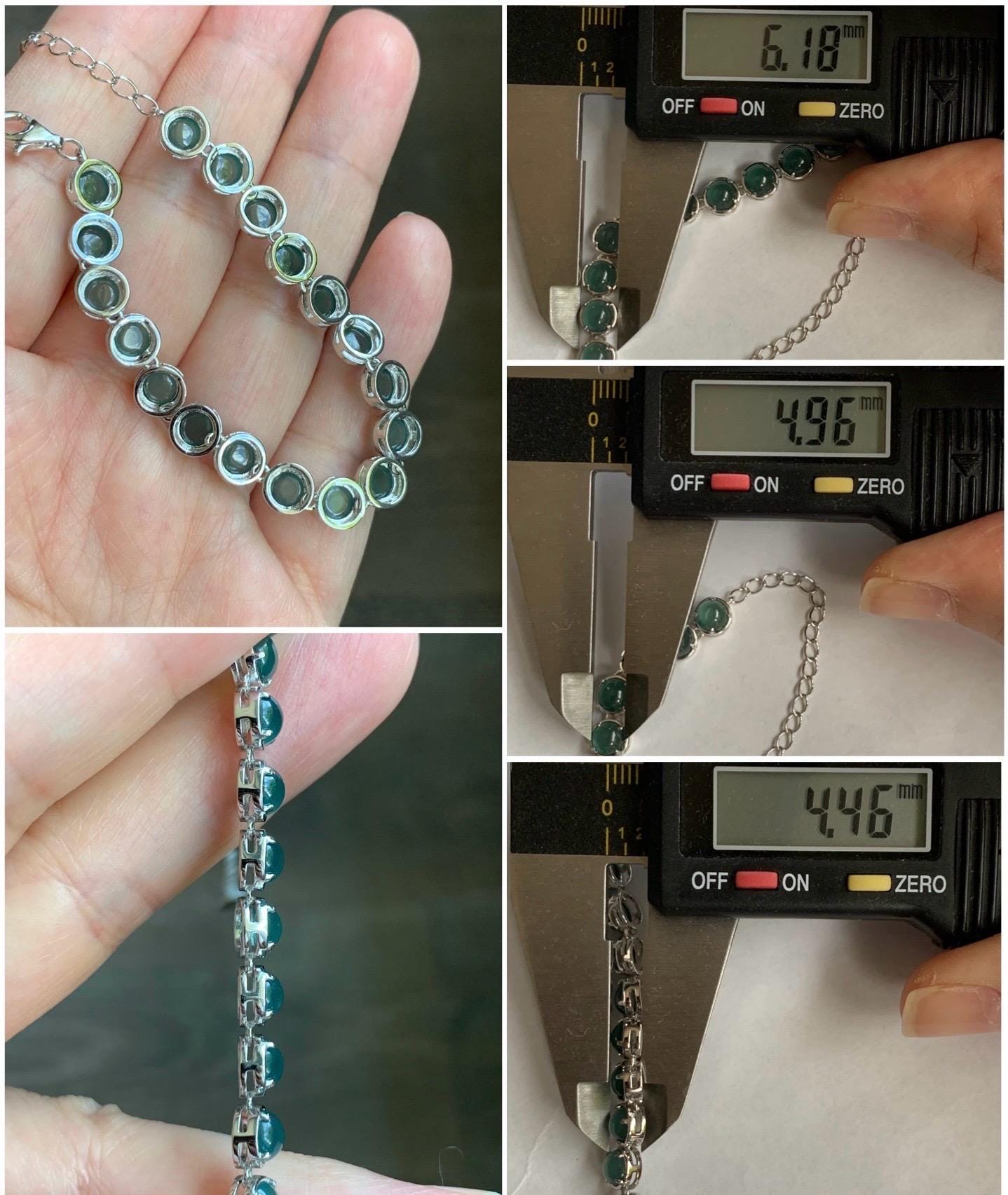 Certified Natural Guatemalan Premium Icy Teal Blue Jadeite Tennis Bracelet S925 Sterling Silver adjustable 5.25”-7.5” 天然高冰危蓝绿翡翠银镶手链 6896