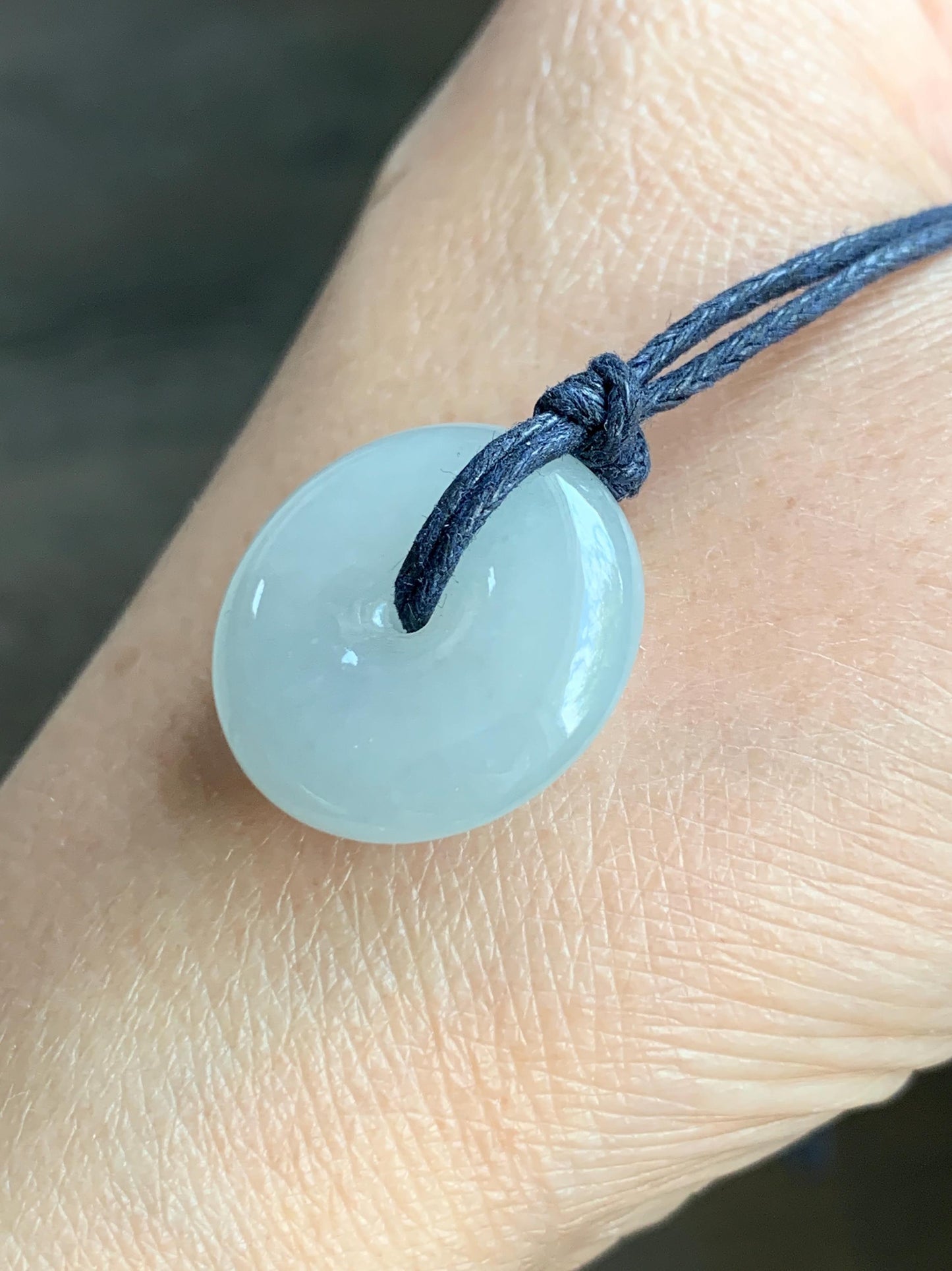 Certified Natural Burmese Icy Translucent Gelatinous Light Blue Jadeite Ping An Kou Donut Pendant Necklace Sterling Silver 天然缅甸老种冰胶淡蓝翡翠平安扣吊坠