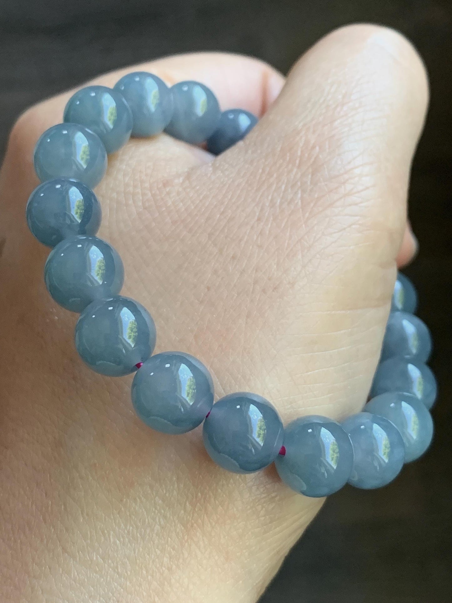 Certified Natural Guatemalan Icy Highly Translucent Dusty Purplish Blue Jadeite Beaded Bracelet 9.7mm 6.75” 30.1 天然老种冰危蓝紫飘花翡翠圆珠手串 6898