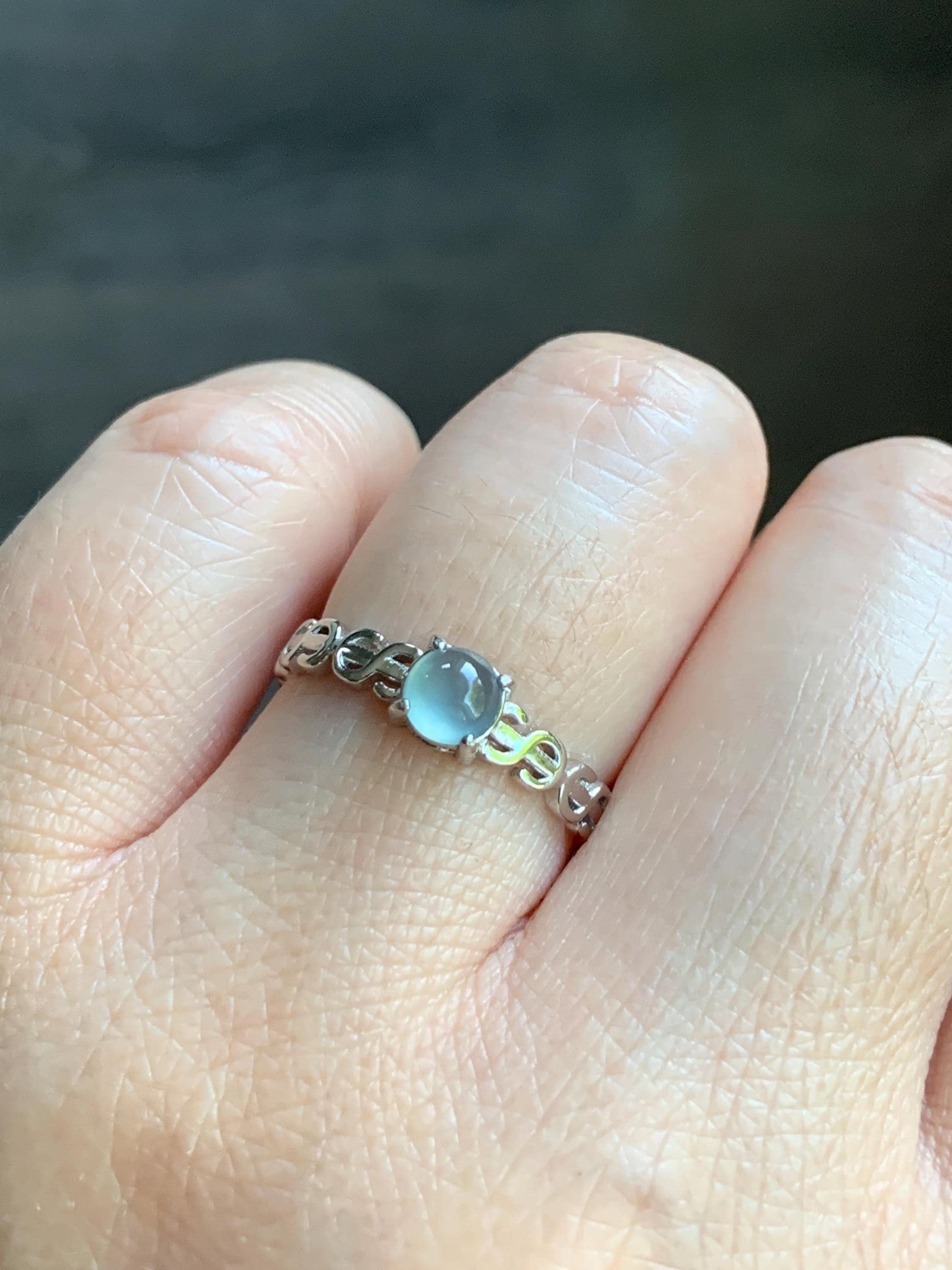Natural Guatemalan Icy Translucent Gelatinous Light Blue Jadeite Solitaire Open Band Ring Sterling Silver size 6.5 Adjustable 天然冰危淡蓝翡翠开口银镶戒指