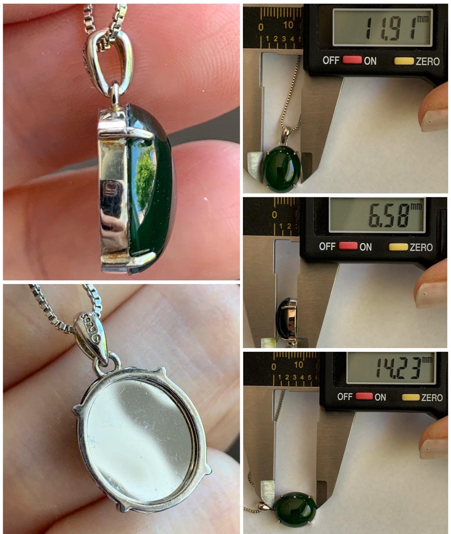 Certified Natural Guatemalan Icy Highly Translucent Vibrant Green Jadeite Oval Pendant Sterling Silver 1.98g 天然老种冰危绿翡翠镶嵌吊坠 6892