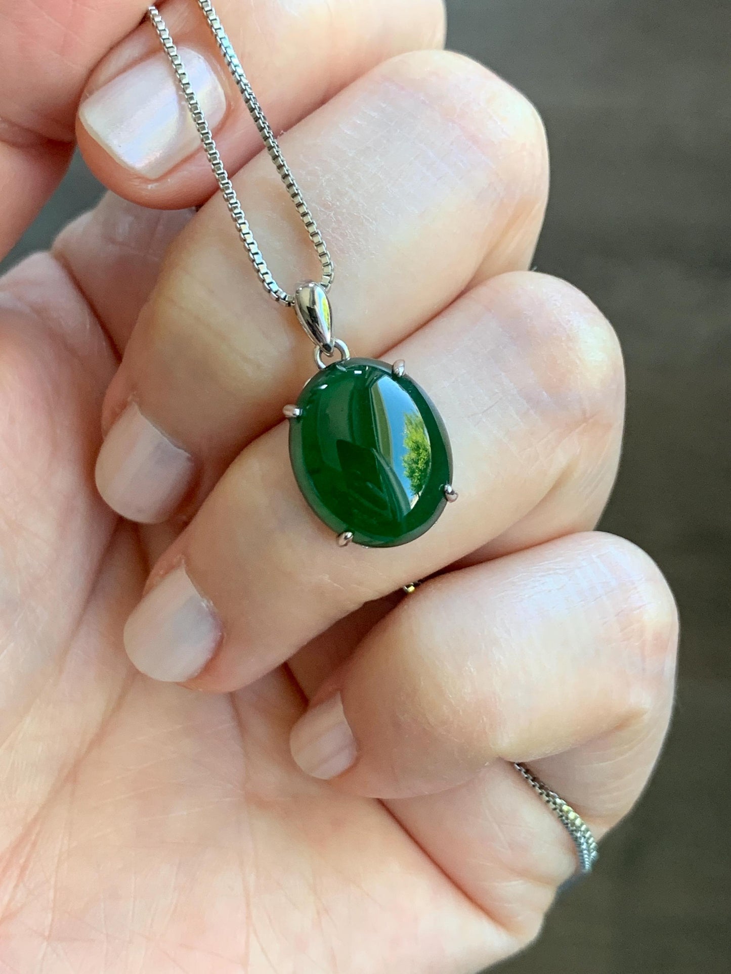 Certified Natural Guatemalan Icy Highly Translucent Vibrant Green Jadeite Oval Pendant Sterling Silver 1.98g 天然老种冰危绿翡翠镶嵌吊坠 6892