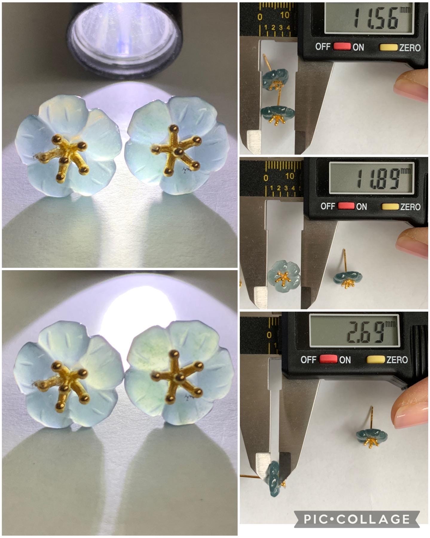 Natural Guatemalan Icy Highly Translucent Gelatinous Deep Indigo Blue Jadeite Cherry Blossom Stud Earring Sterling Silver 天然高冰危蓝翡翠梅花银镶耳钉