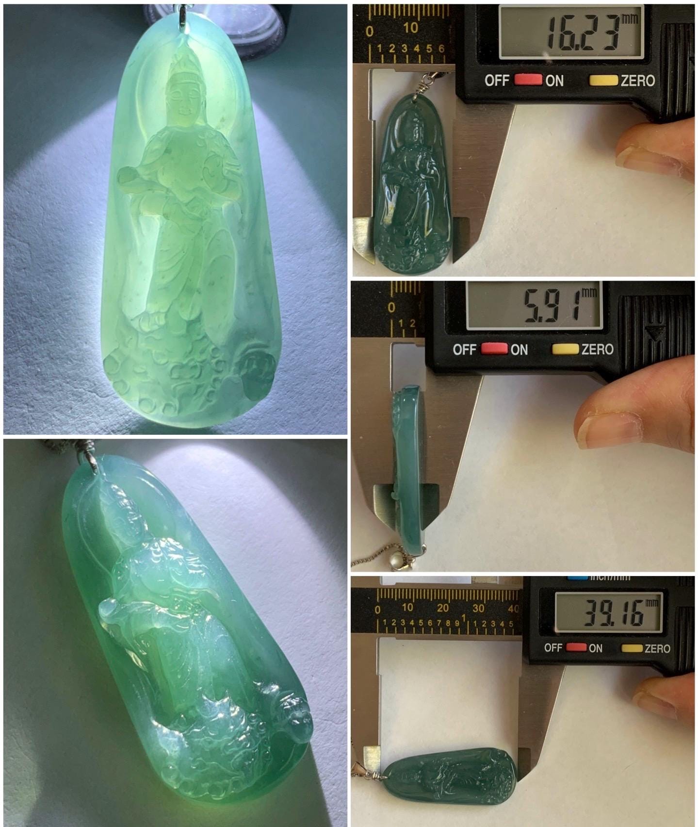 Natural Guatemalan Icy Translucent Gelatinous Teal Blue Jadeite Wen Shu Manjushri Bodhisattva Pendant Sterling Silver 天然冰胶危蓝绿翡翠文殊菩萨吊坠 B