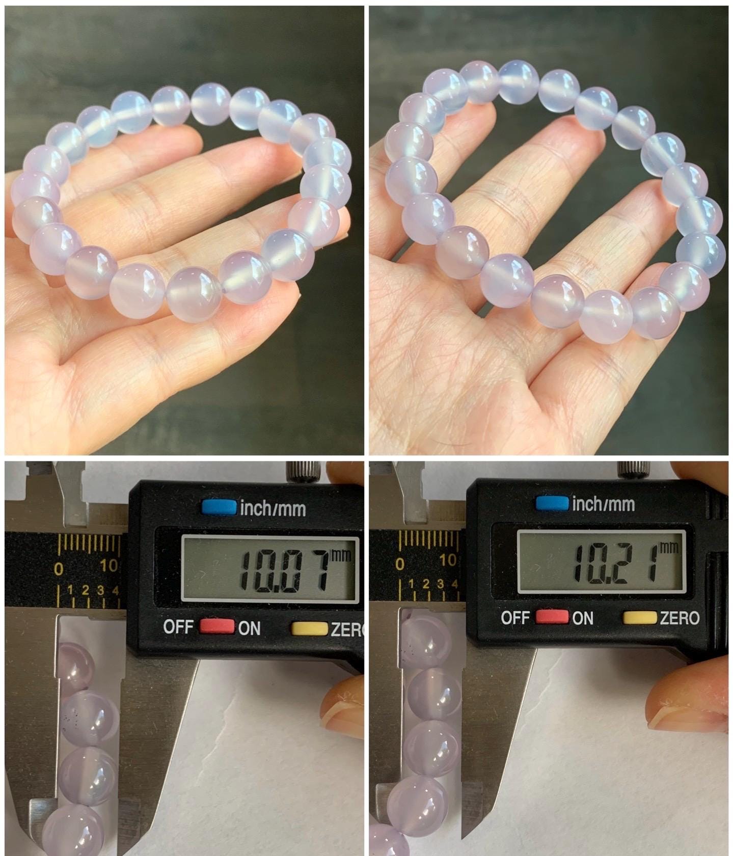 Natural Icy Highly Translucent Light Pinkish Purple Agate Large Beads Beaded Bracelet 10mm 28g 7.5” 天然高冰品质淡粉紫玛瑙圆珠手串 A