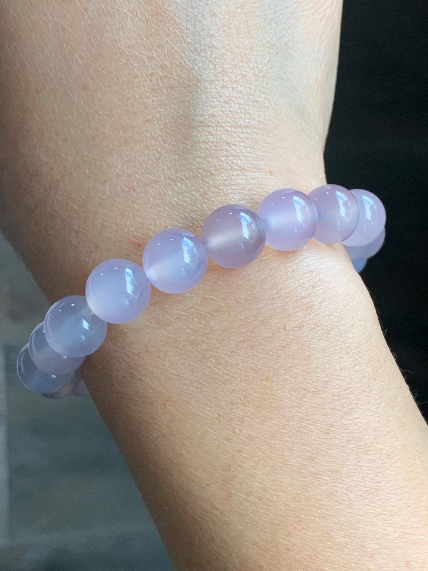 Natural Icy Highly Translucent Light Pinkish Purple Agate Large Beads Beaded Bracelet 10mm 28g 7.5” 天然高冰品质淡粉紫玛瑙圆珠手串 A