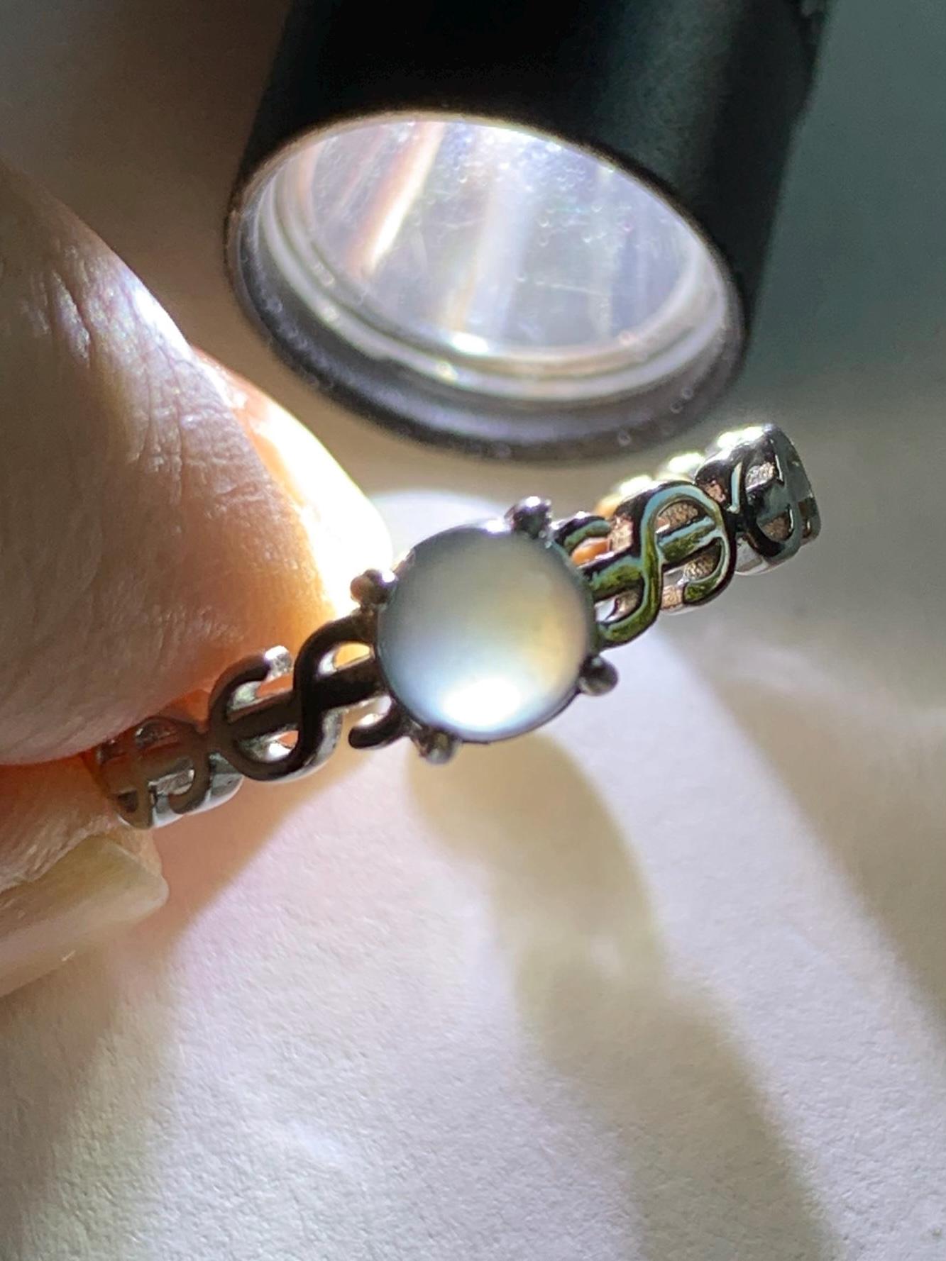 Natural Guatemalan Icy Translucent Gelatinous Light Blue Jadeite Solitaire Open Band Ring Sterling Silver size 6.5 Adjustable 天然冰危淡蓝翡翠开口银镶戒指