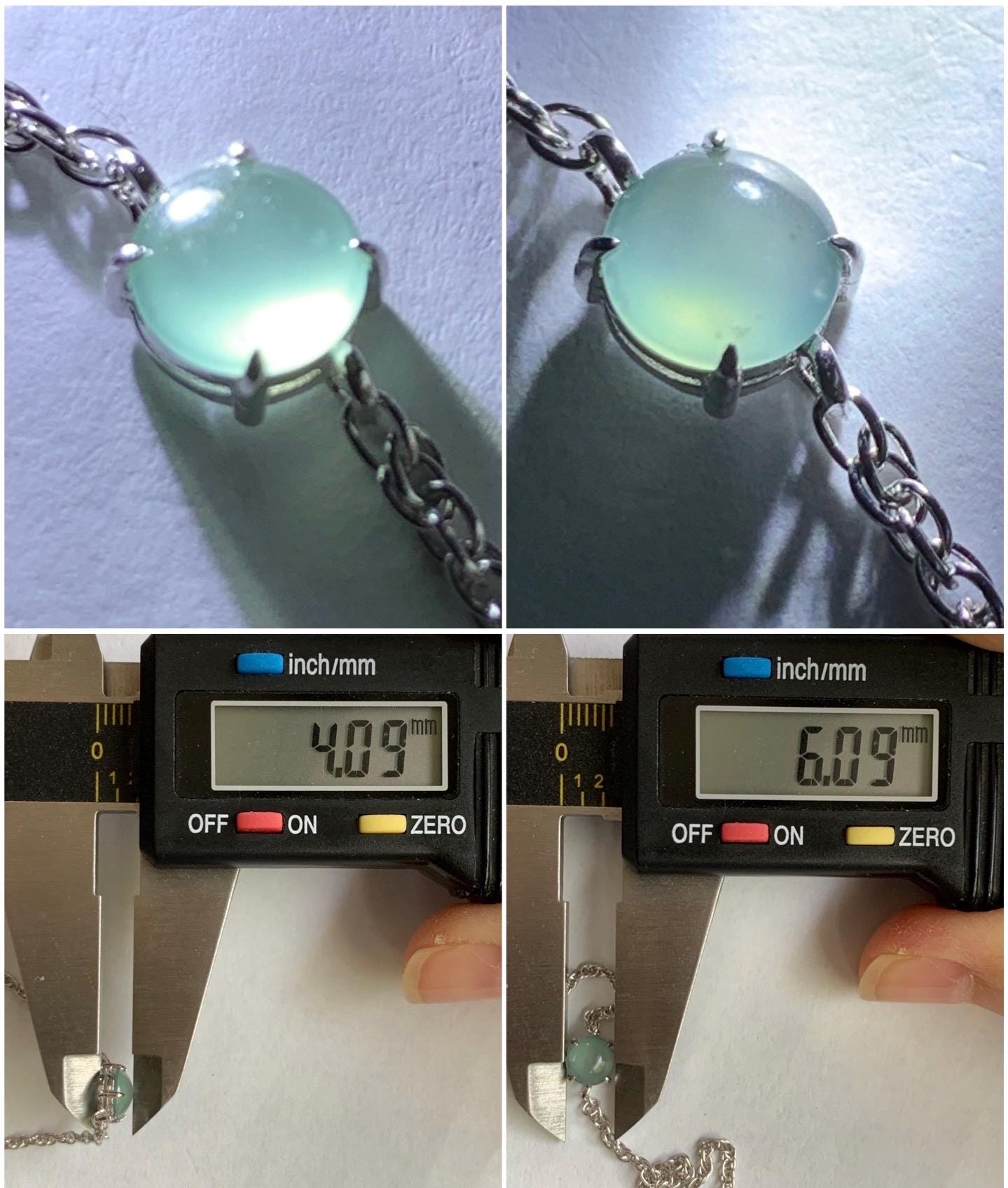 Natural Guatemalan Grade A Icy Highly Translucent Light Blue Jadeite Chain Bracelet Sterling Silver 6.25" -7.25” Adjustable 天然冰危淡蓝起光翡翠银镶手链