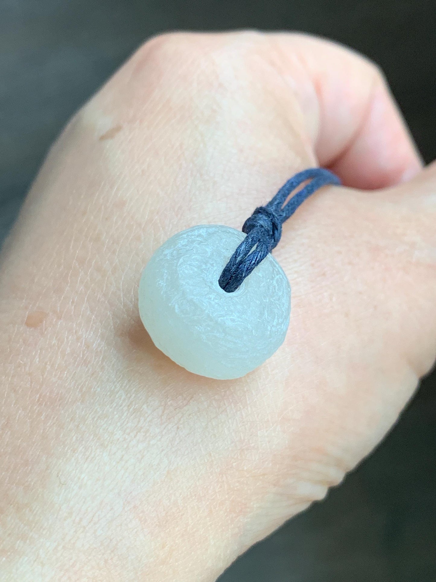 Natural Nephrite Hetian Jade Icy White Translucent Ping An Kou Donut Pendant Rope Necklace Adjustable 29" 7g 天然和田玉白玉平安扣项链