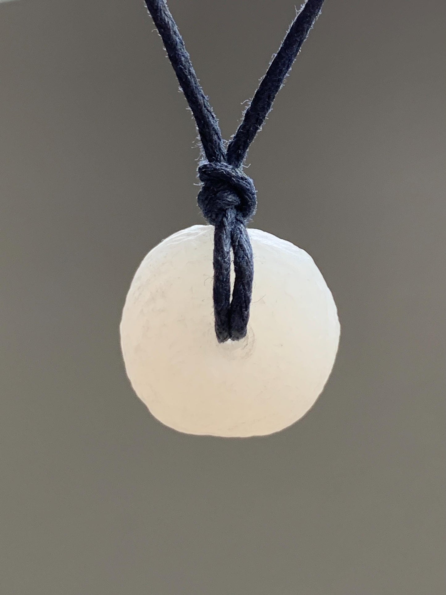 Natural Nephrite Hetian Jade Icy White Translucent Ping An Kou Donut Pendant Rope Necklace Adjustable 29" 7g 天然和田玉白玉平安扣项链