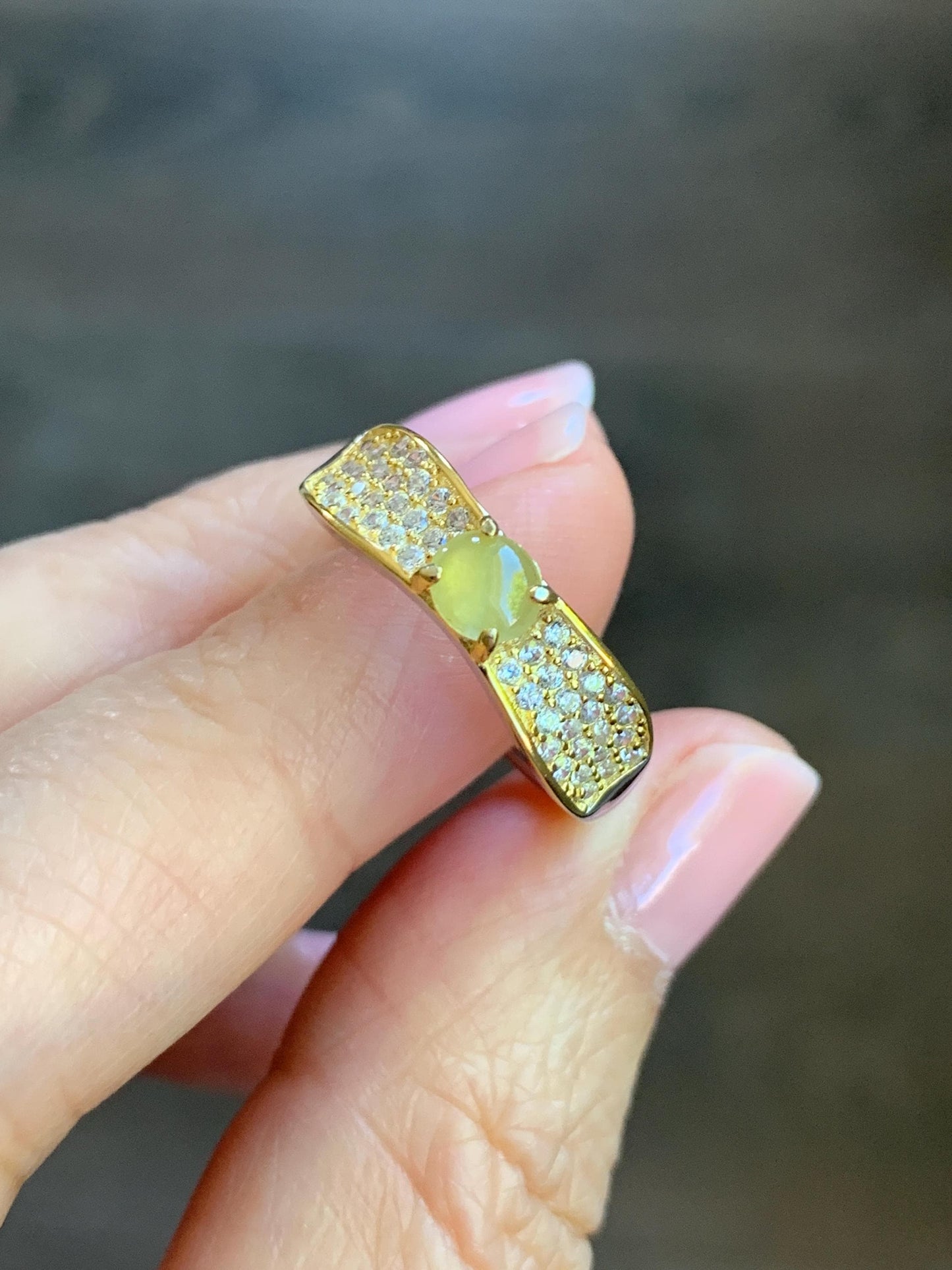 Natural Burmese Icy Highly Translucent Light Yellow Jadeite Ring S925 Sterling Silver 4.4x5mm Size Adjustable 天然缅甸起光冰黄翡翠银镶戒指 MXG66A