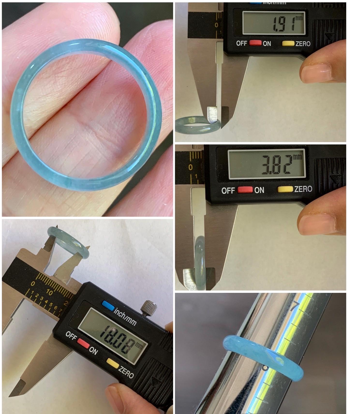 Natural Guatemalan Icy Highly Translucent Light Blue Jadeite Band Ring Size 8 天然冰危起冰起光浅蓝翡翠戒圈 XDL55A