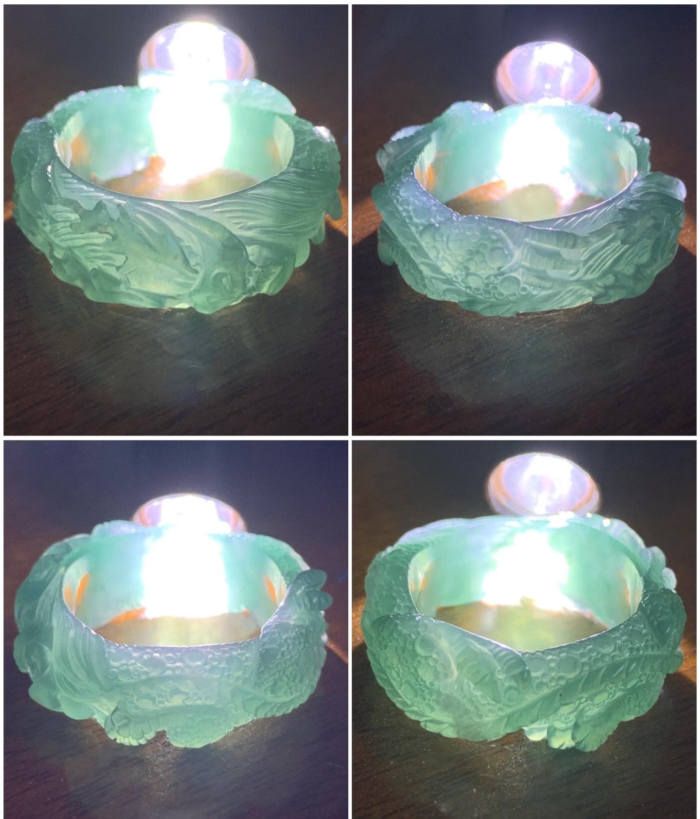 Certified Natural Guatemalan Premium Icy Translucent Teal Blue Jadeite Engraved Dragon Band Ring size 14 US 10.64g 天然冰胶起光危蓝翡翠盘龙戒圈戒指 3174