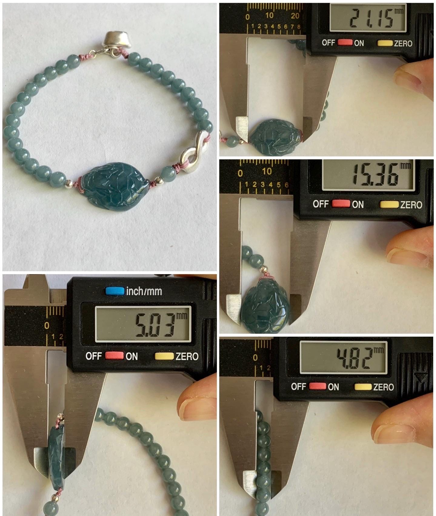 Natural Guatemalan Icy Translucent Gelatinous Dusty Blue Jadeite Dragon Turtle Beaded Bracelet Sterling Silver 6.75” 9g 天然冰危烟蓝紫起胶翡翠龙龟小圆珠手串