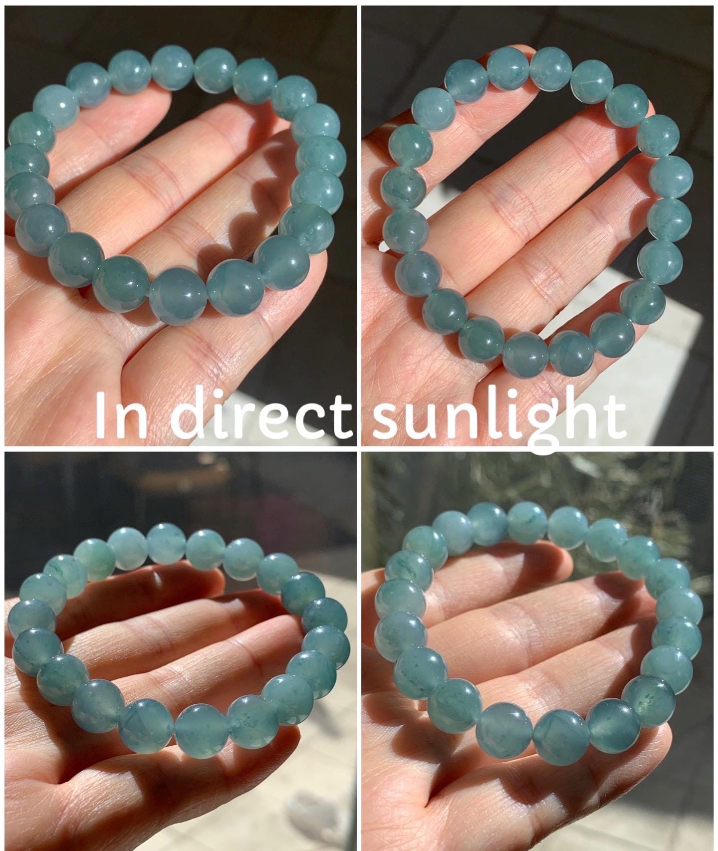 Natural Guatemalan Icy Highly Translucent Light Teal Blue Jadeite Large Beads Beaded Bracelet Stretchy 9.6mm 7” 31g 天然冰危浅蓝绿翡翠圆珠手串 LMMD104
