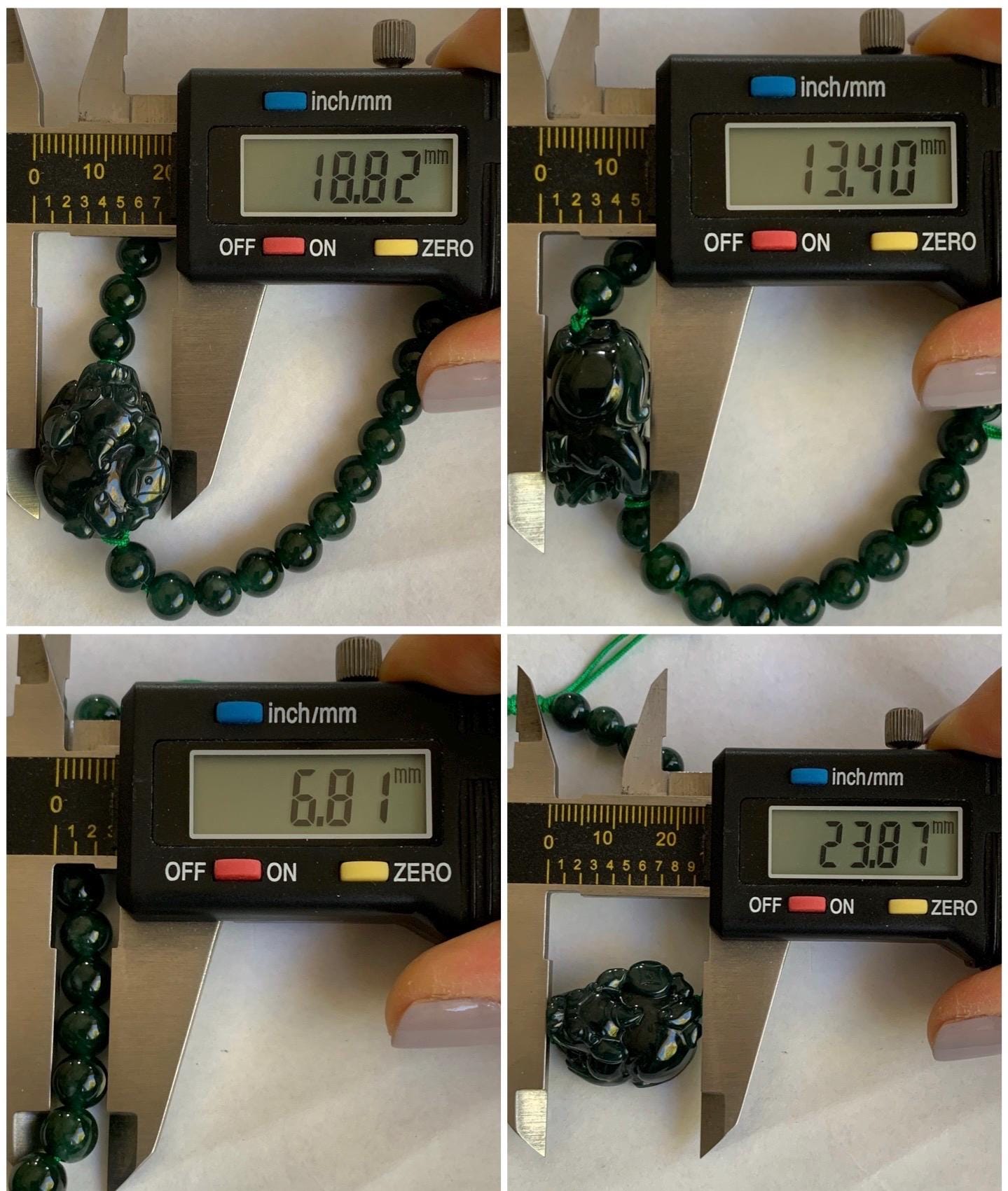 Natural Guatemalan Icy Translucent Gelatinous Dark Teal Green Jadeite Pixiu Beaded Bracelet 6.8mm 6.75” 23g 天然冰危深蓝绿翡翠貔貅圆珠手串 WXC98S