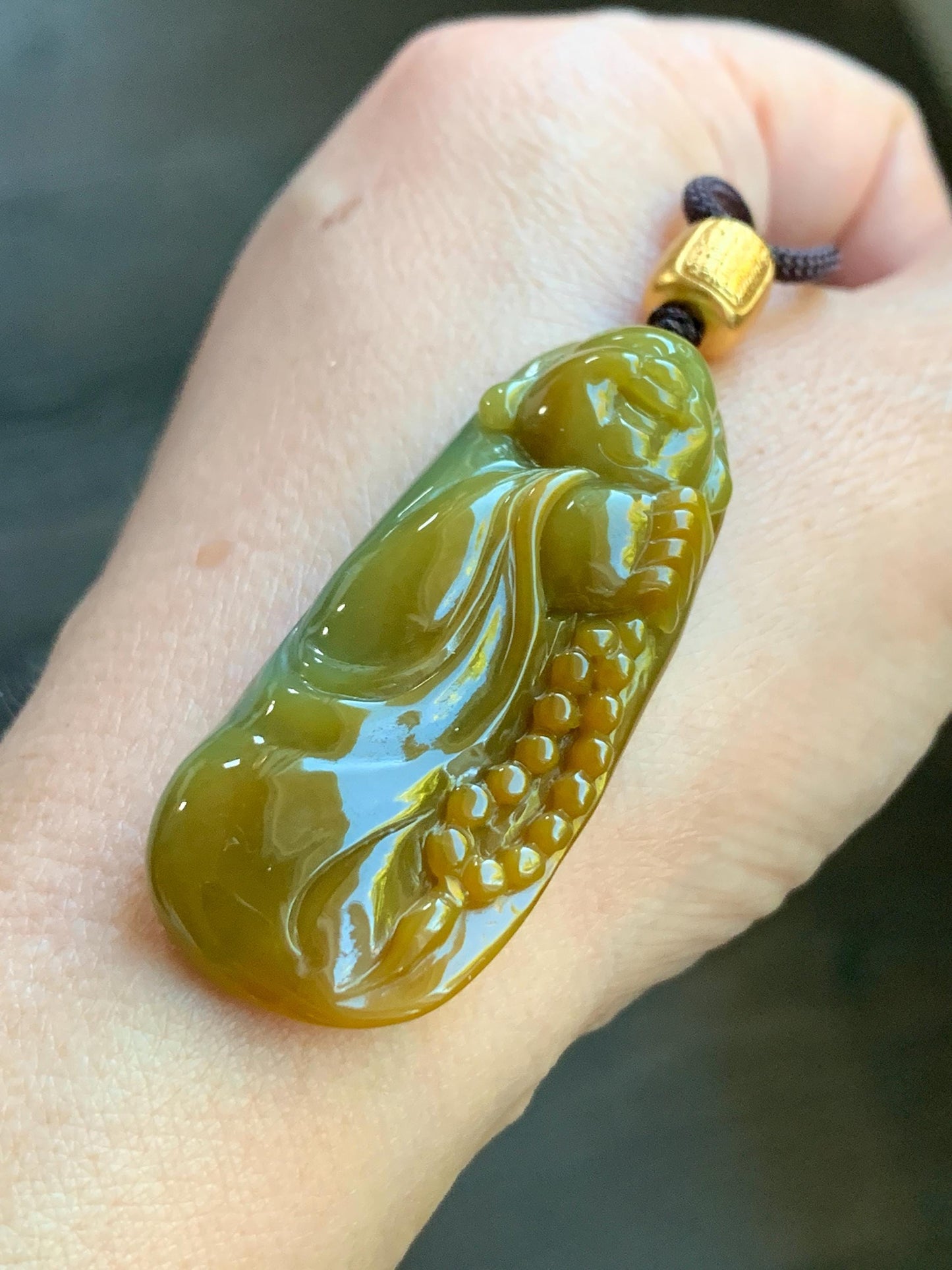Certified Natural Guatemalan Icy Translucent Rich Vibrant Yellow Jadeite Carefree Buddha Pendant Rope Necklace 25” 天然冰危黄翡翠精工逍遥佛公吊坠 3018