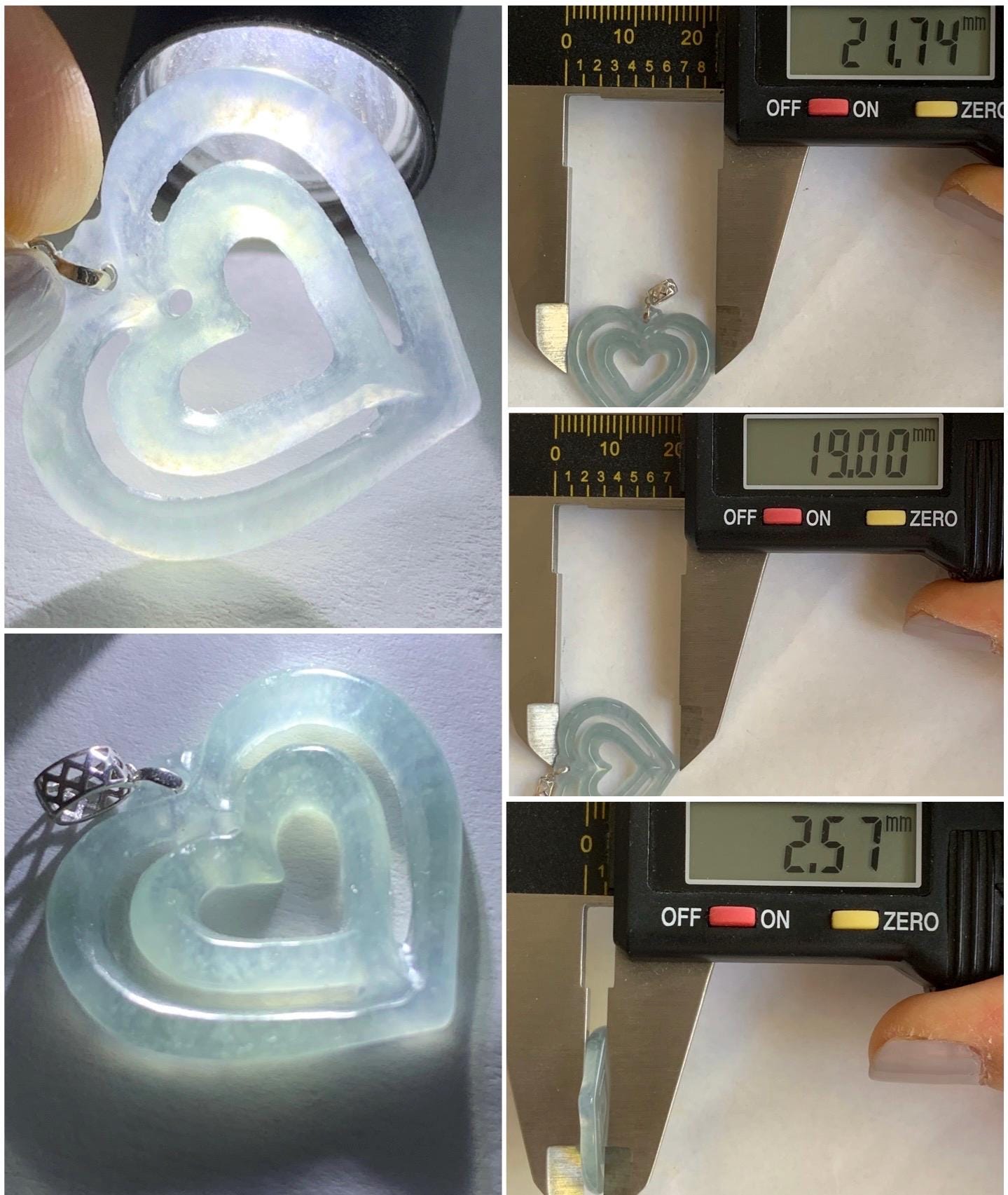 Natural Guatemalan Icy Highly Translucent Pale Dusty Blue Jadeite Double Heart Pendant 18K White Gold 天然冰危起光淡蓝翡翠双爱心镶嵌吊坠 A