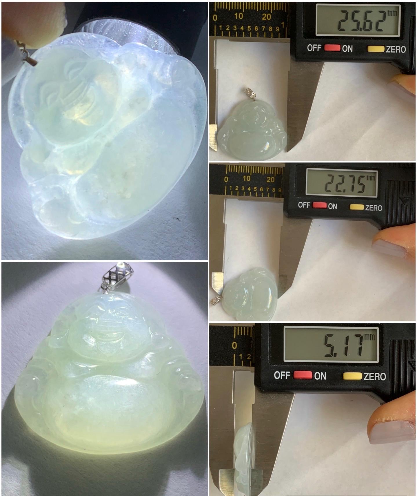 Natural Burmese Icy Translucent White Jadeite Buddha Pendant 18K White Gold 4g 天然缅甸白冰翡翠佛公镶嵌吊坠