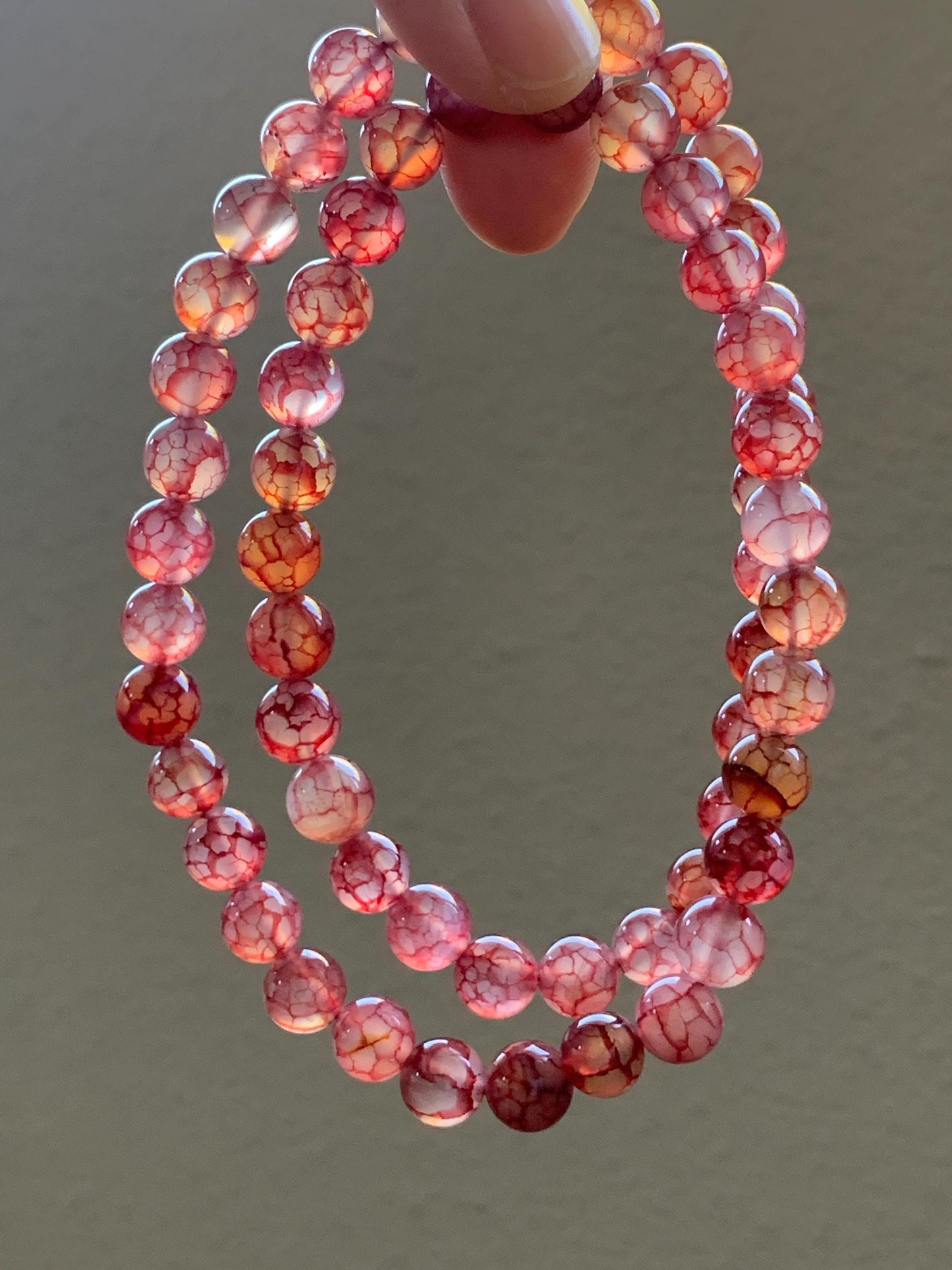 Certified Genuine Dragon Vein Agate Beaded Necklace 8.5mm 43g 18.5” 龙纹玛瑙圆珠项链 8172