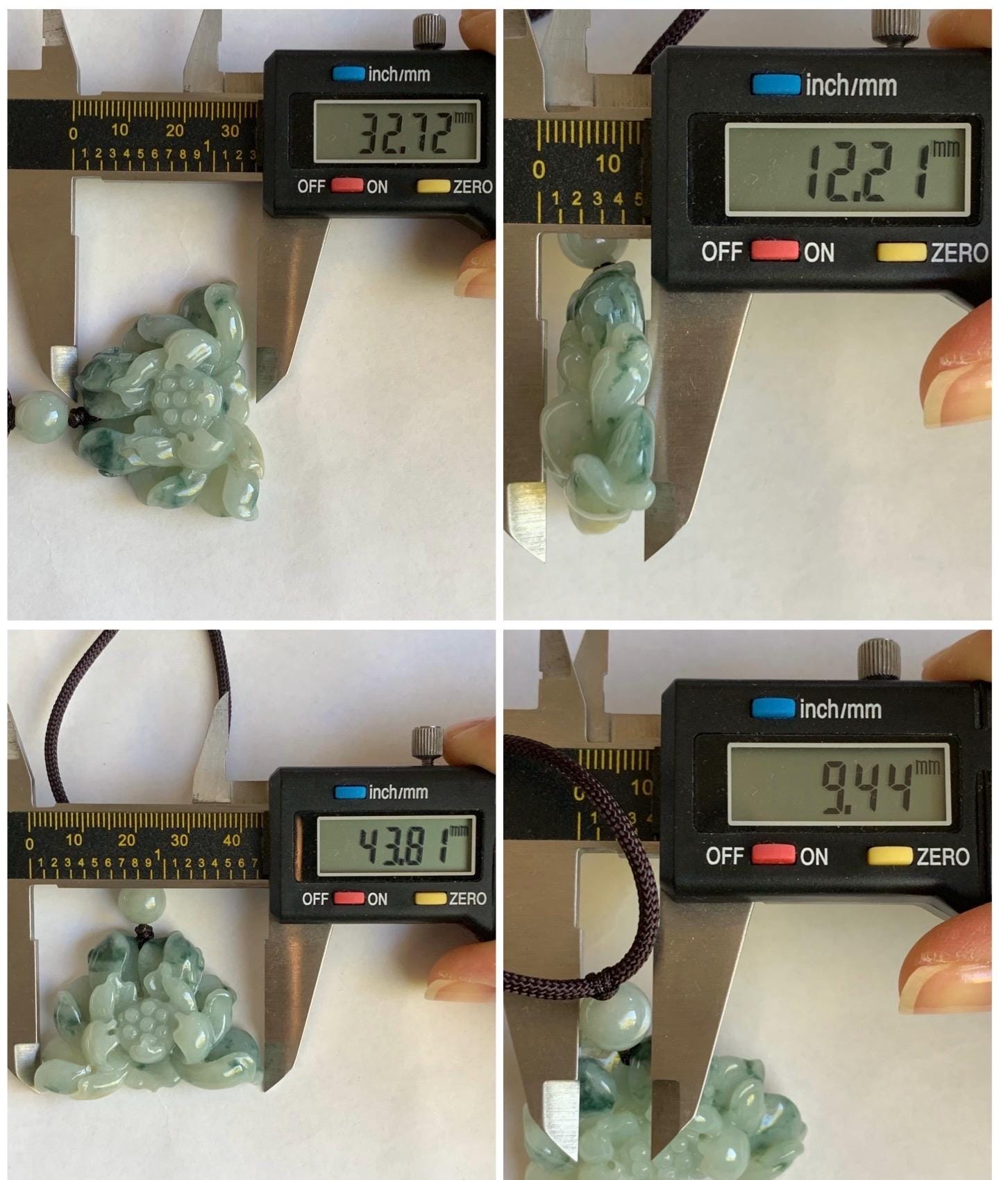 Natural Burmese Translucent Yellow & Green Marbling Tricolored Jadeite Carved Lotus Flower Rope Necklace Adjustable 30” 25g 天然缅甸糯种三彩翡翠莲花吊坠项链