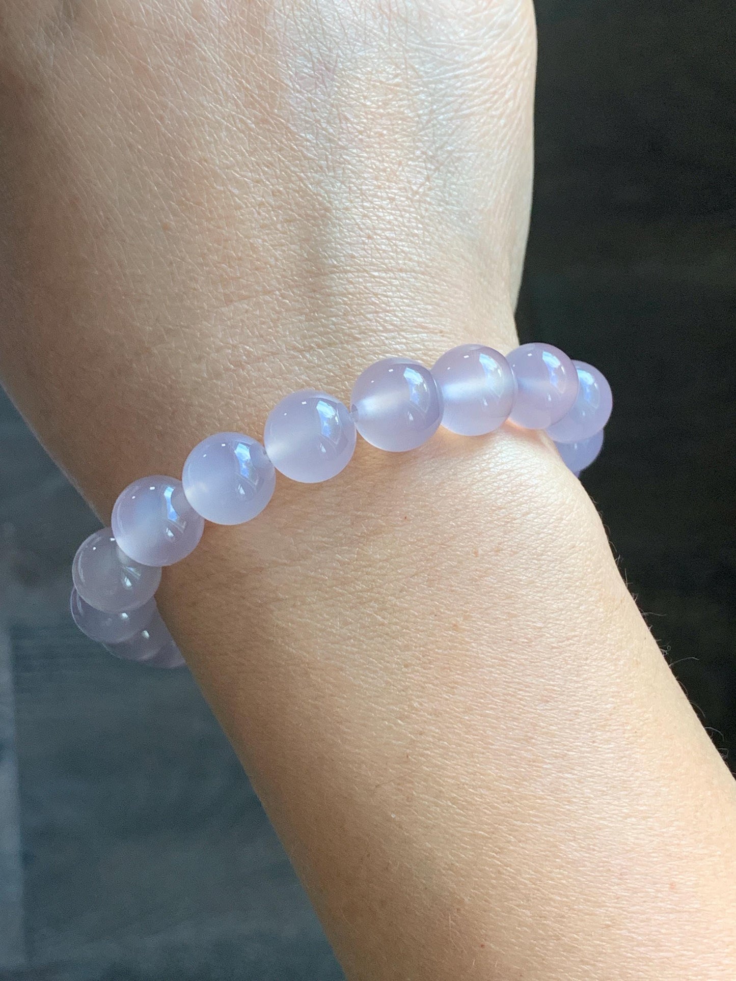 Natural Icy Highly Translucent Light Pinkish Purple Agate Large Beads Beaded Bracelet 10mm 26g 7” 天然高冰品质淡粉紫玛瑙圆珠手串 B