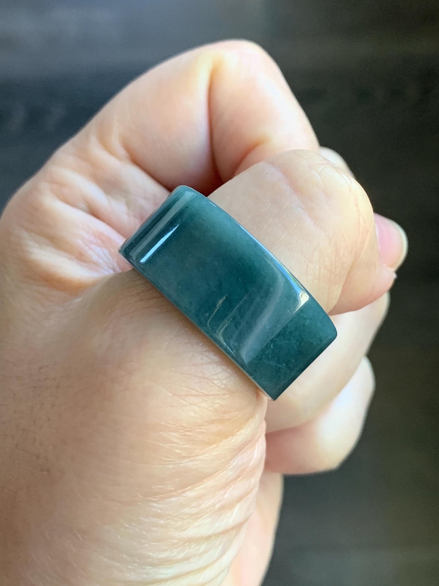 Natural Guatemalan Icy Translucent Dark Dusty Blue Jadeite Wide Banzhi Band Ring Size 12.5 12g 天然危淡深蓝翡翠扳指戒圈