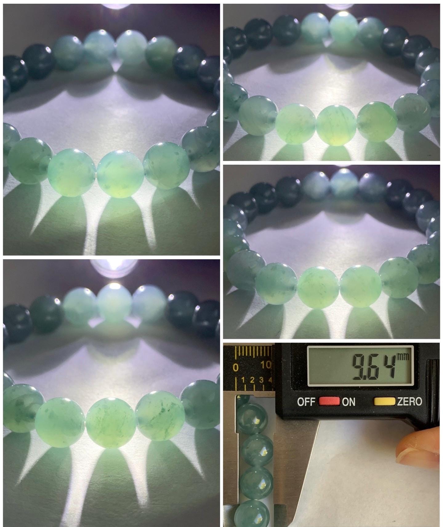 Natural Guatemalan Icy Highly Translucent Light Teal Blue Jadeite Large Beads Beaded Bracelet Stretchy 9.6mm 7” 31g 天然冰危浅蓝绿翡翠圆珠手串 LMMD104