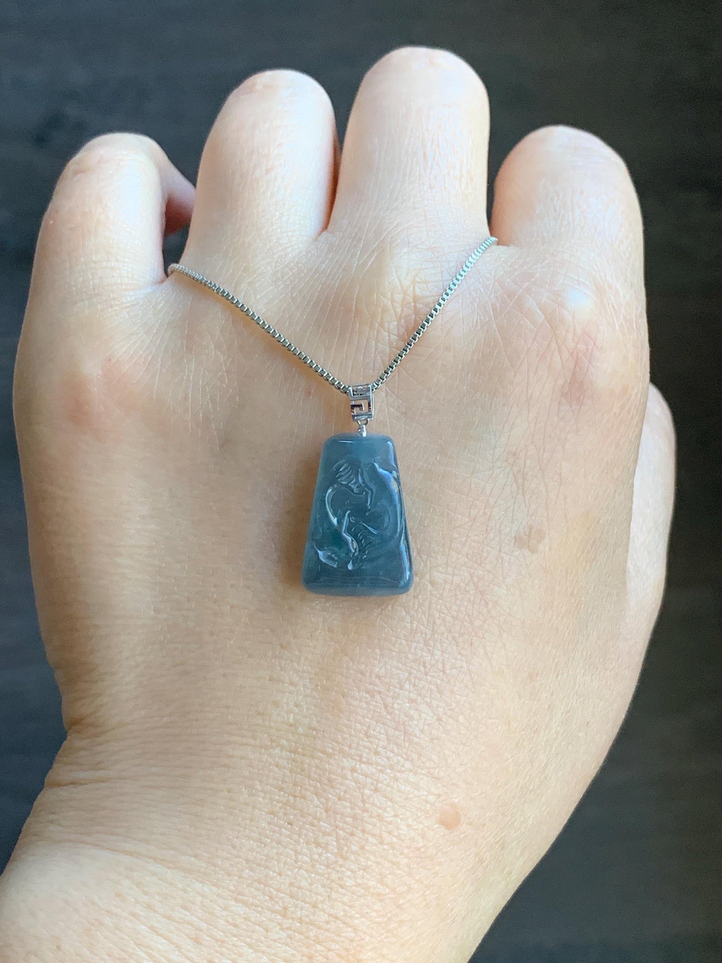 Petite Natural Guatemalan Premium Icy Highly Translucent Gelatinous Blue Jadeite Carved Double Fish Pendant 18K White Gold 天然冰胶危蓝水翡翠双鱼镶嵌吊坠 B