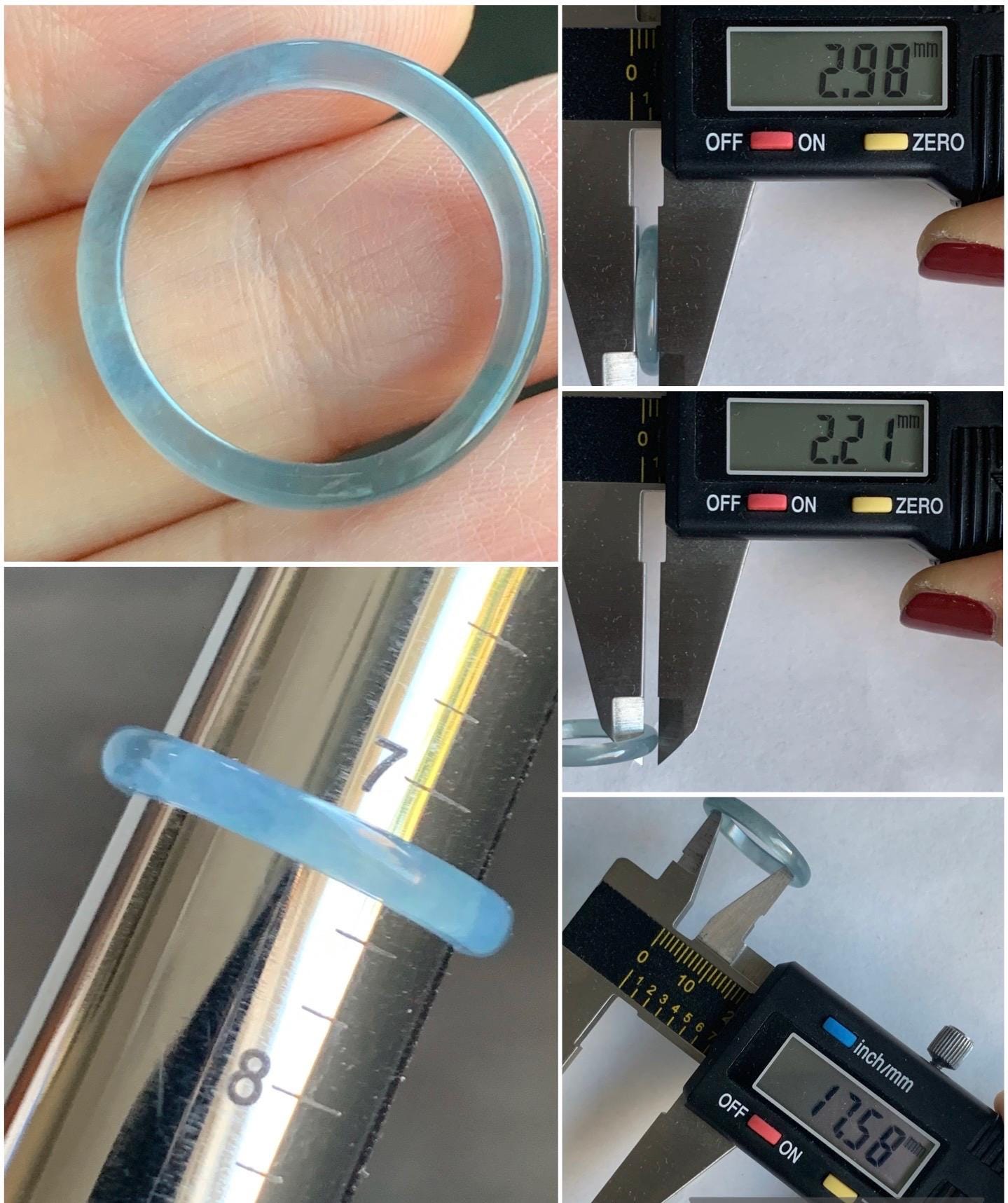 Stunning Natural Guatemalan Icy Highly Translucent Light Purplish Blue Jadeite Band Ring Size 7.25 天然冰危起冰起光淡蓝紫翡翠戒圈 XQ124A